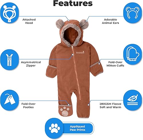 Miniatura 3 de Snonook Fleece Baby Bunting Unisex Baby Pram with Hood, Fold-Over Mittens & Footies, Baby Winter Suit - Fleece Baby Coats