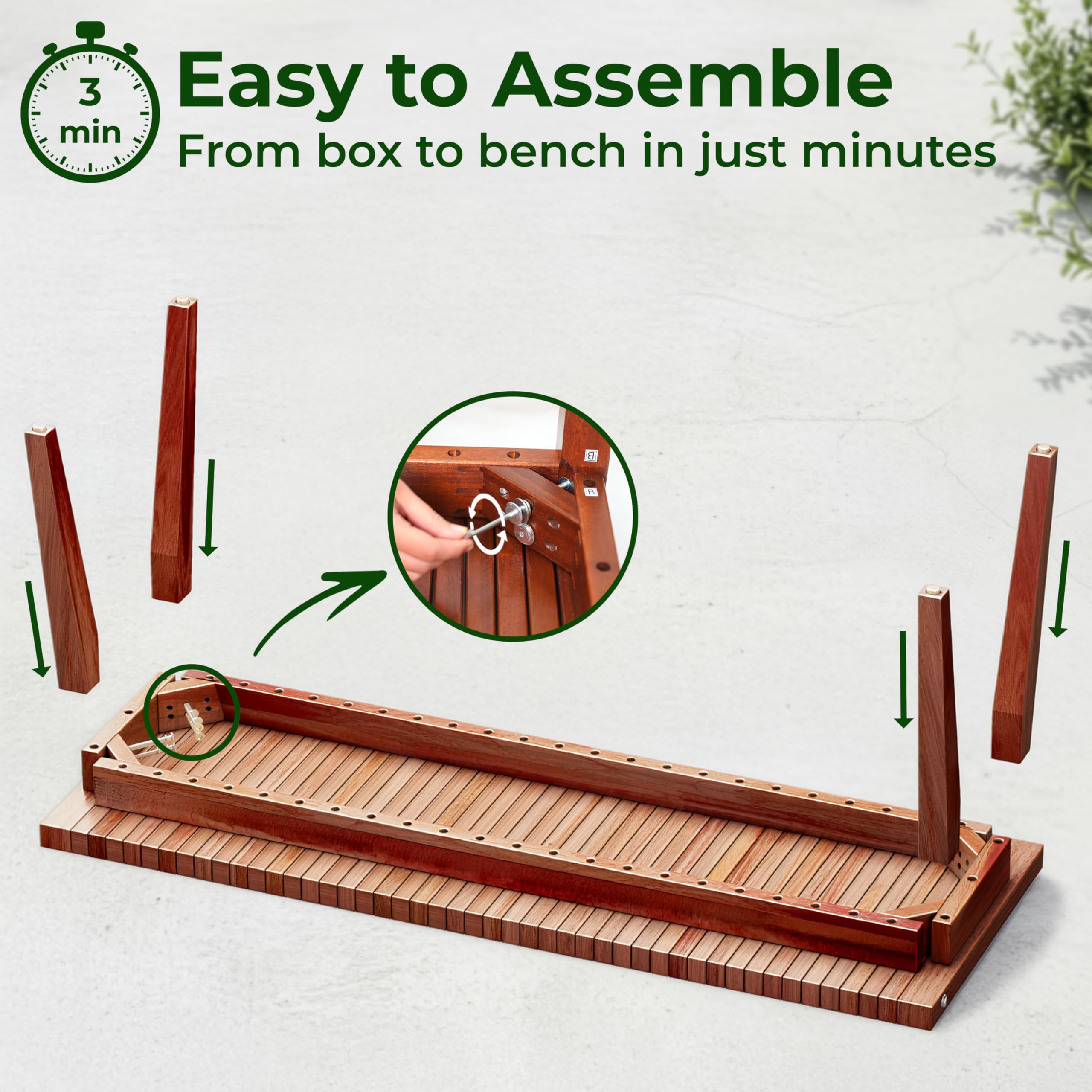 Melino Wooden Bench Outdoor 47" Convertible Acacia Wood Bench, Solid Wood Indoor Patio Benches for Outdoors, 3 in 1 Garden Bench for Porch Entryway Living Room Backyard Deck, Brown