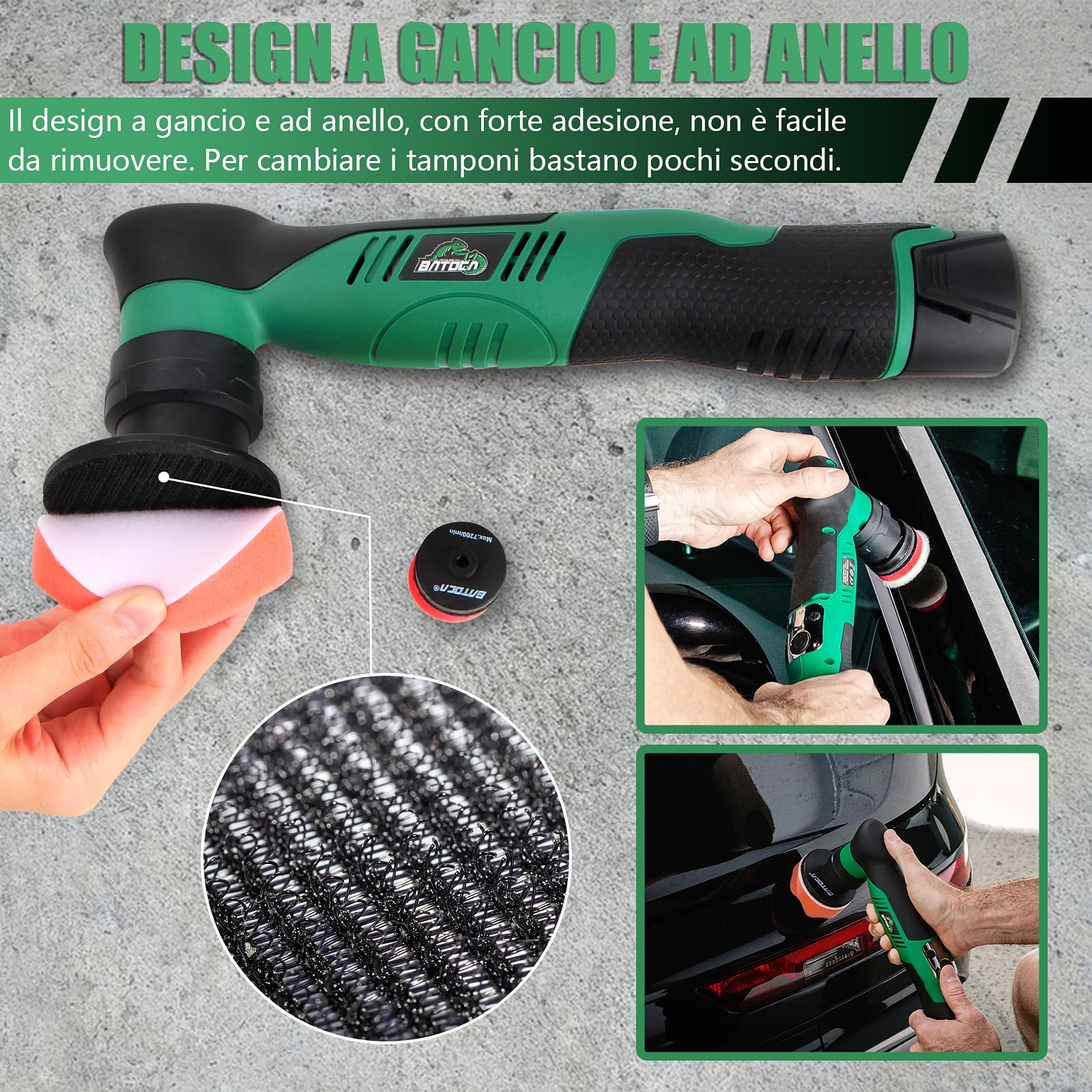 BATOCA S5 Mini Lucidatrice Batteria 12V Auto Lucidatrice per Dettagli Set di Tamponi di Lucidatura da 25mm/75mm Lucidatura Professionale Cura della Vernice Macchina per Lucidare DA&RO 2000-5500RPM