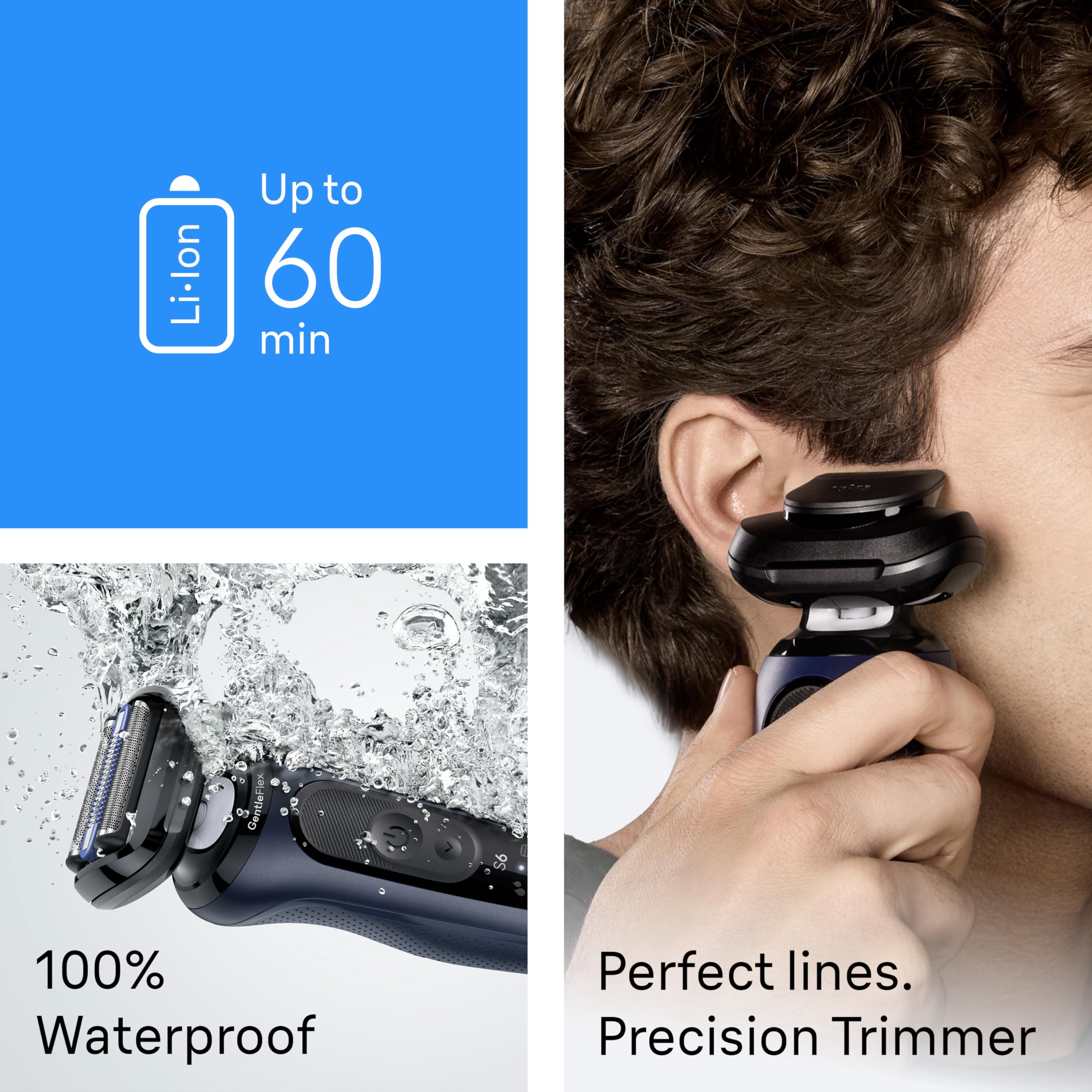 Braun Electric Razor for Men Series 6 with Precision Trimmer, Extra Shaver Head, 4-in-1 Clean & Charge Center, Travel Case, S6 6177ps