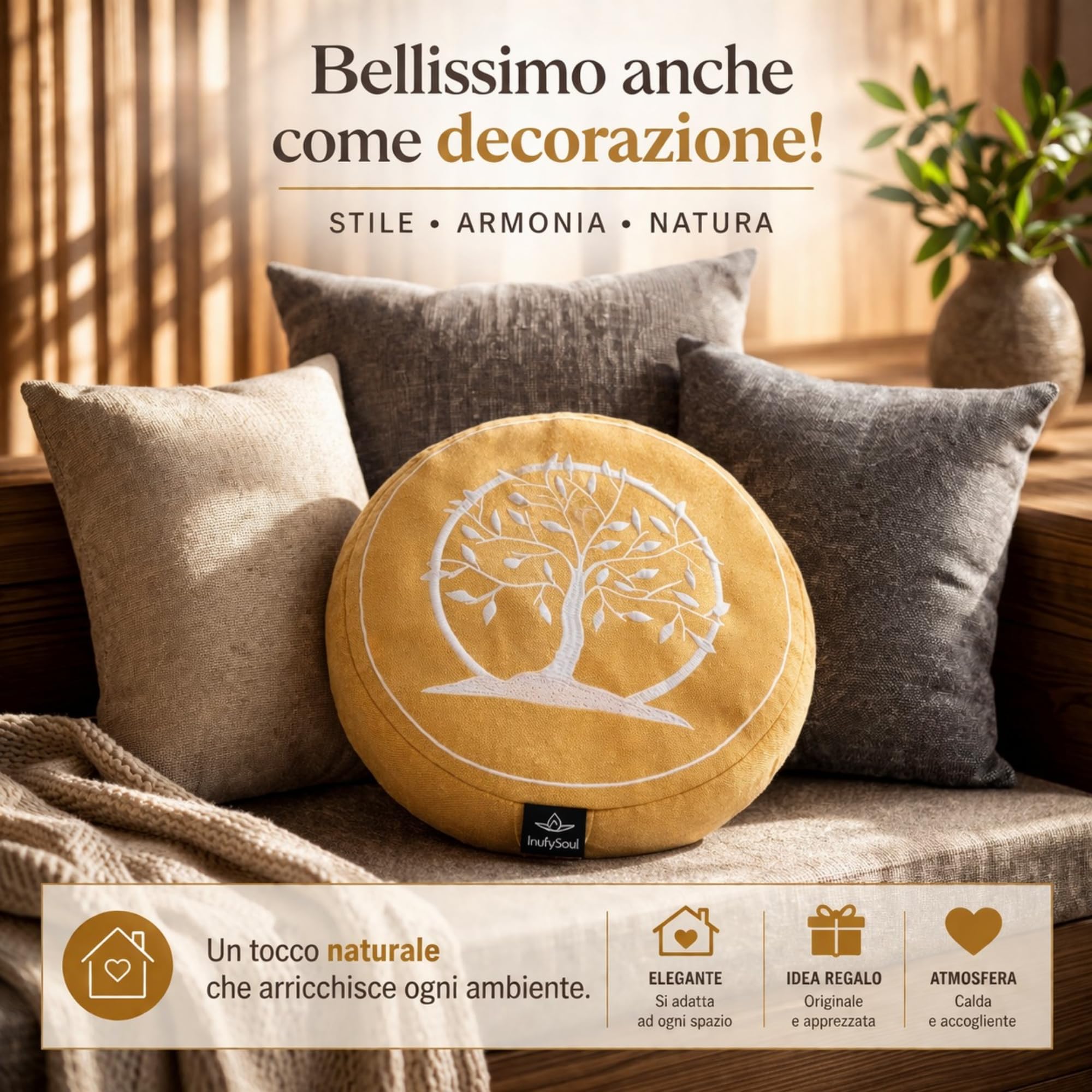 Cuscino da Meditazione/Gusci di Grano Saraceno/Rivestimento in Cotone Lavabile Rimovibile/Cuscino Yoga/Meditazione e Mindfulness