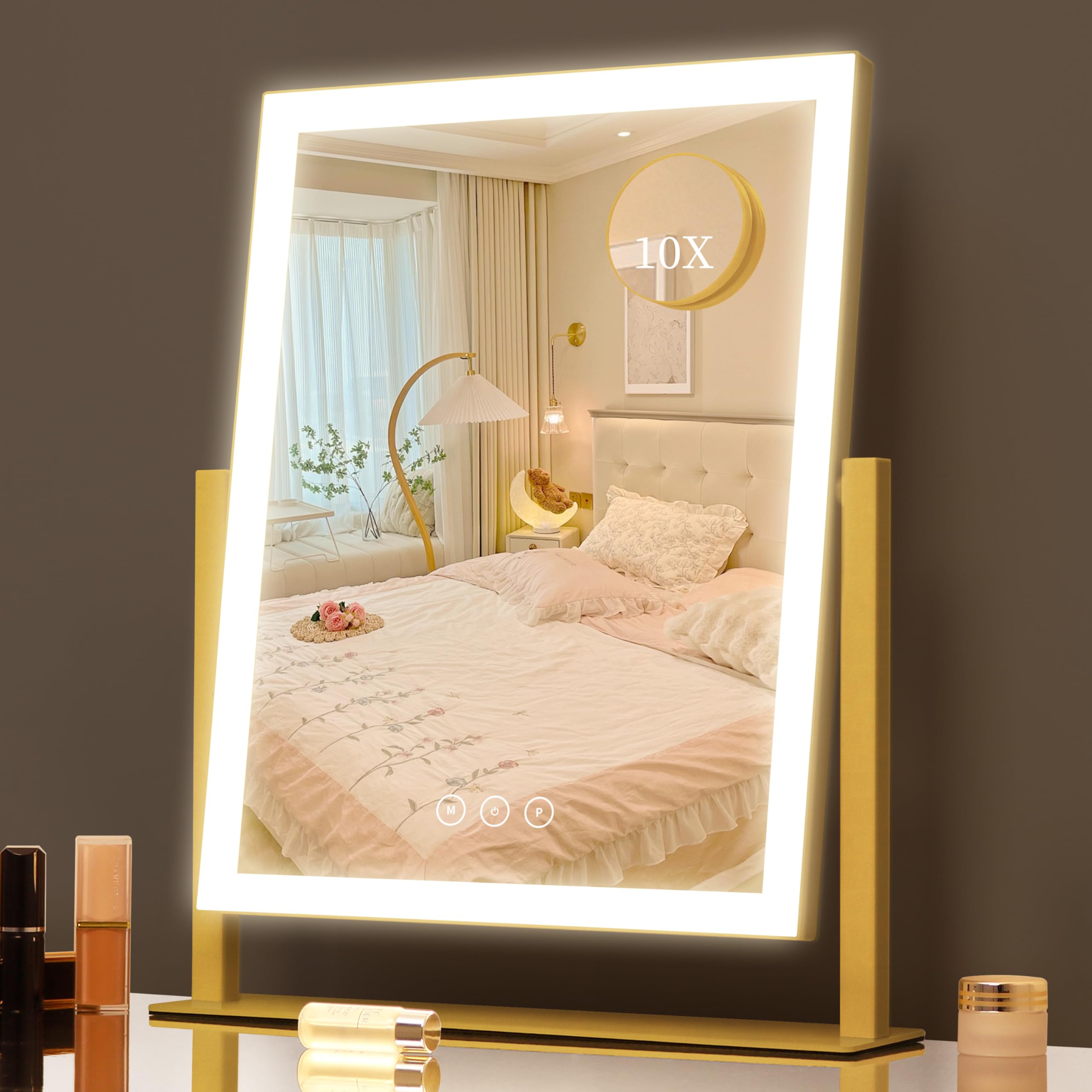 Kotdning Espelho de maquiagem com luzes, espelho de maquiagem de LED de 16,7" × 13,5 cm,