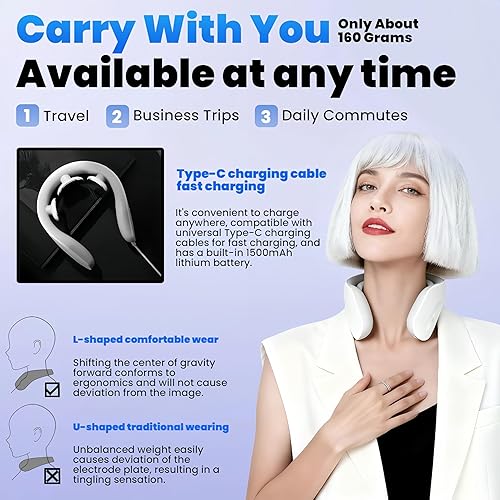 Miniatura 6 de Masajeador de cuello G20 con calor, para relajación muscular y comodidad calmante, 4 modos y 15 intensidades, diseño ergonómico, con control remoto,