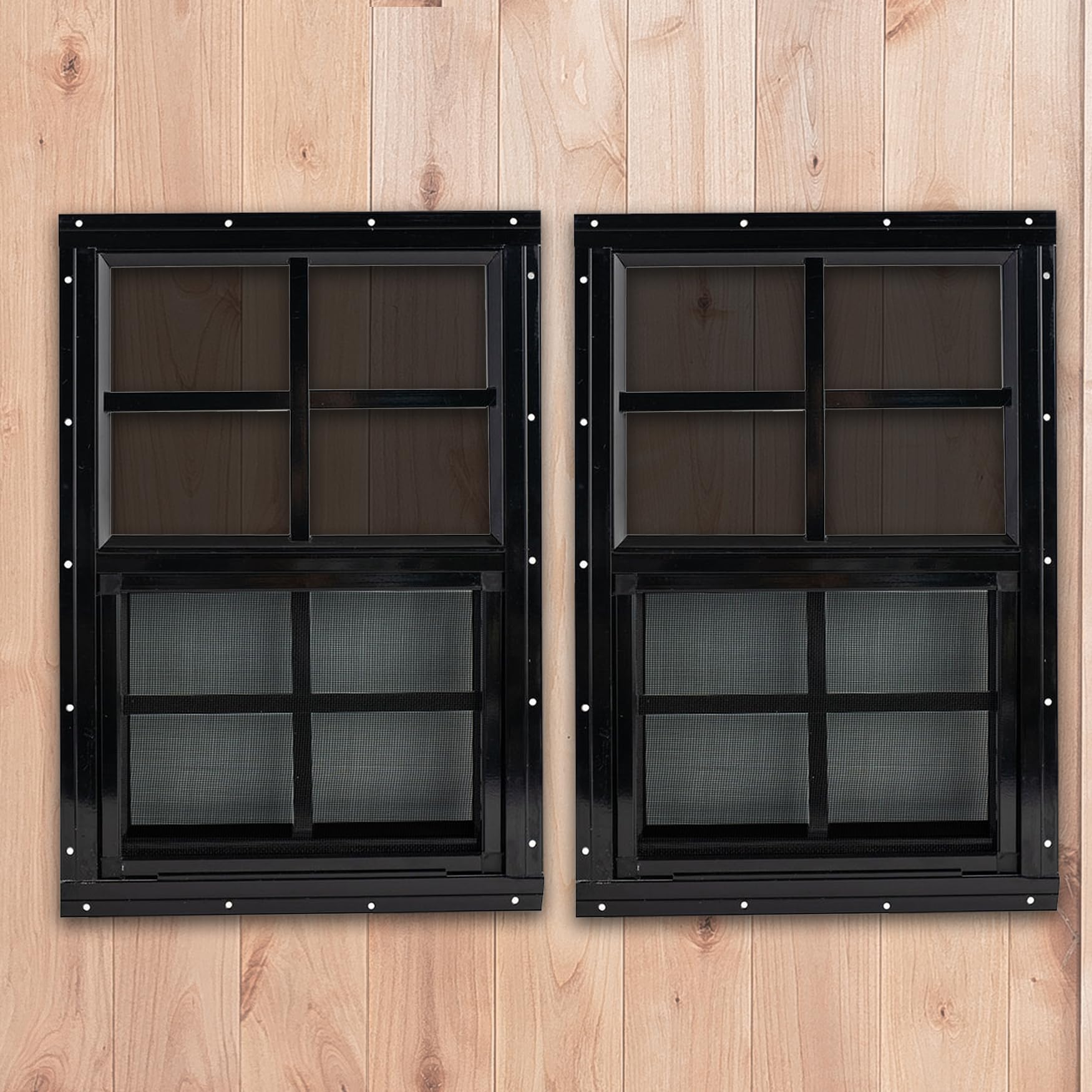 Shineforu 14" x 21" Black Shed Windows 2 Pack,Small Windows with Tempered Glass - Flush Mount | Ultimate Choice for Chicken Coop, Greenhouse, Garage,