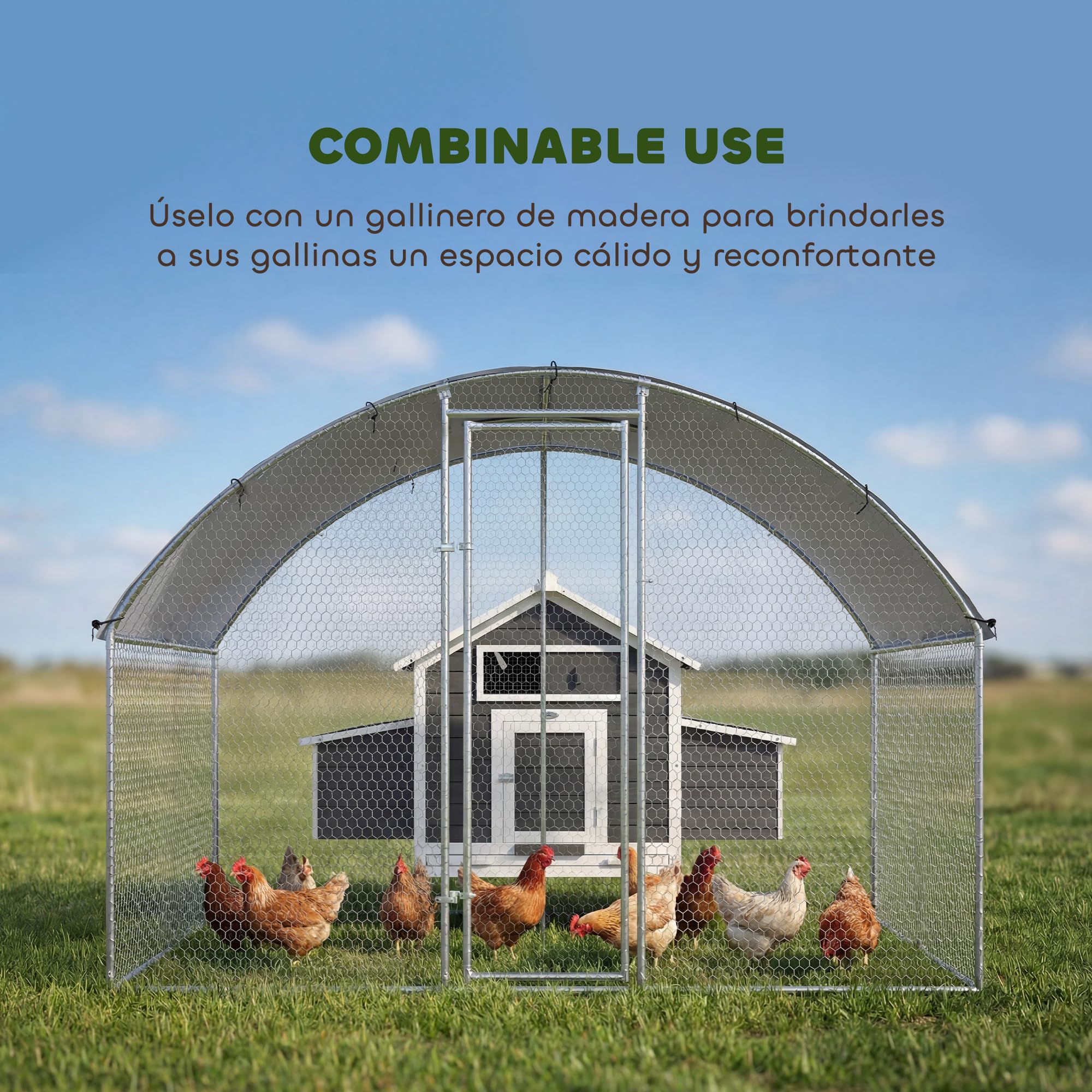 PawHut Gallinero Exterior 2,8x1,7x1,9 m 4,7 m² Acero Galvanizado Anti-UV Impermeable Jaula 5-8 Gallinas
