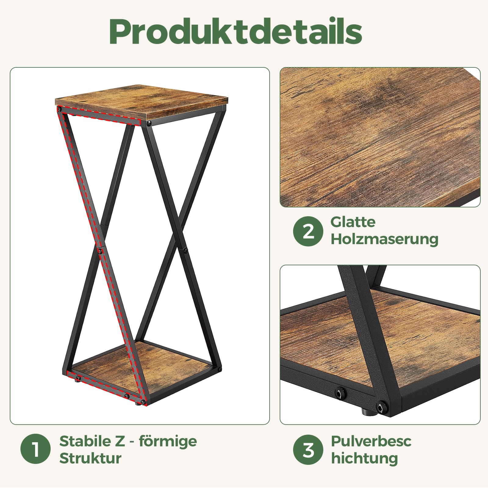 Bamworld Blumenständer Metall mit Holz Ablagen, 2 Ebenen Pflanzenständer im Industrie-Design, Blumenhocker für Wohnzimmer Balkon Garten Dekoration