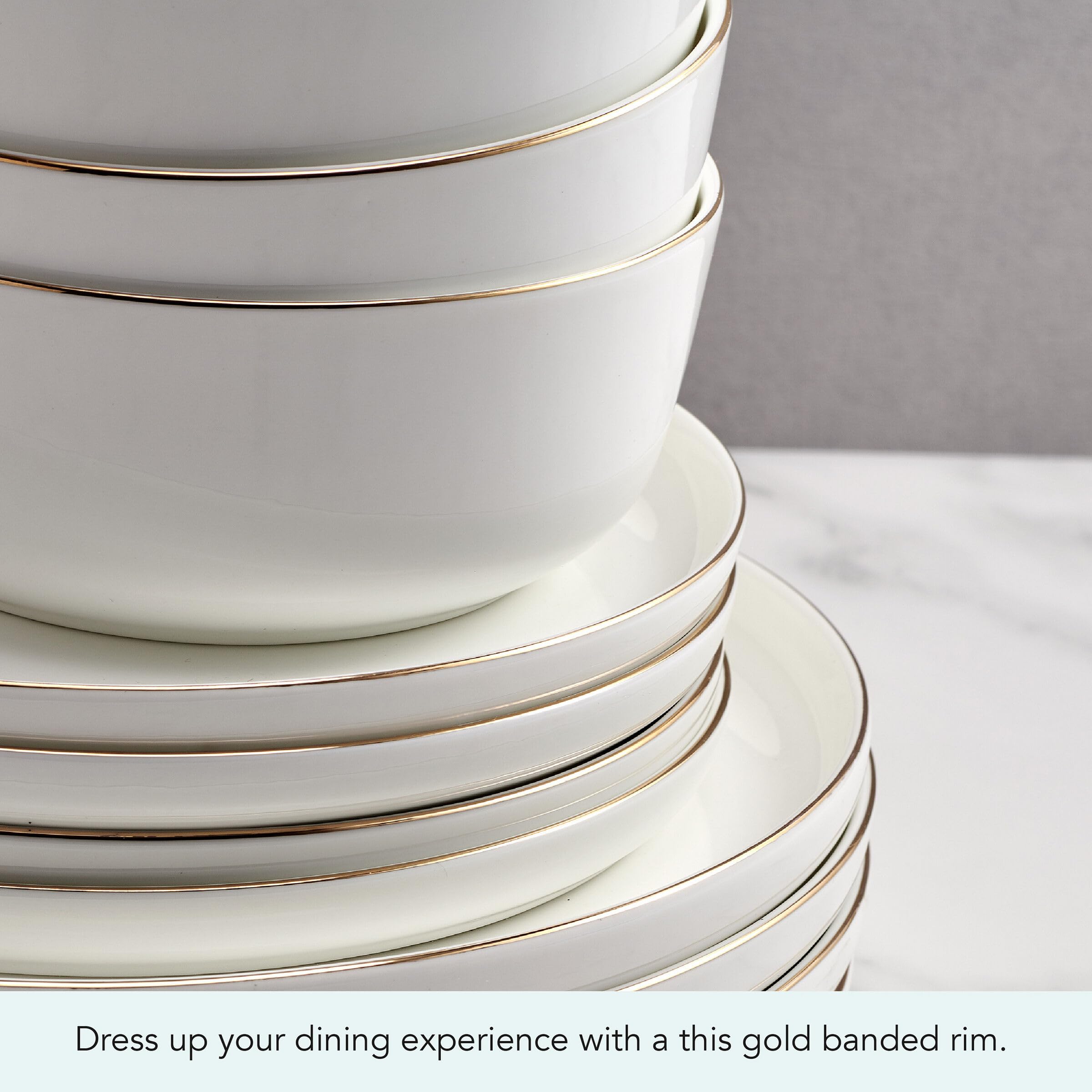 Mikasa Samantha Gold Bone China - Vajilla de 12 piezas, resistente a las astillas, para 4