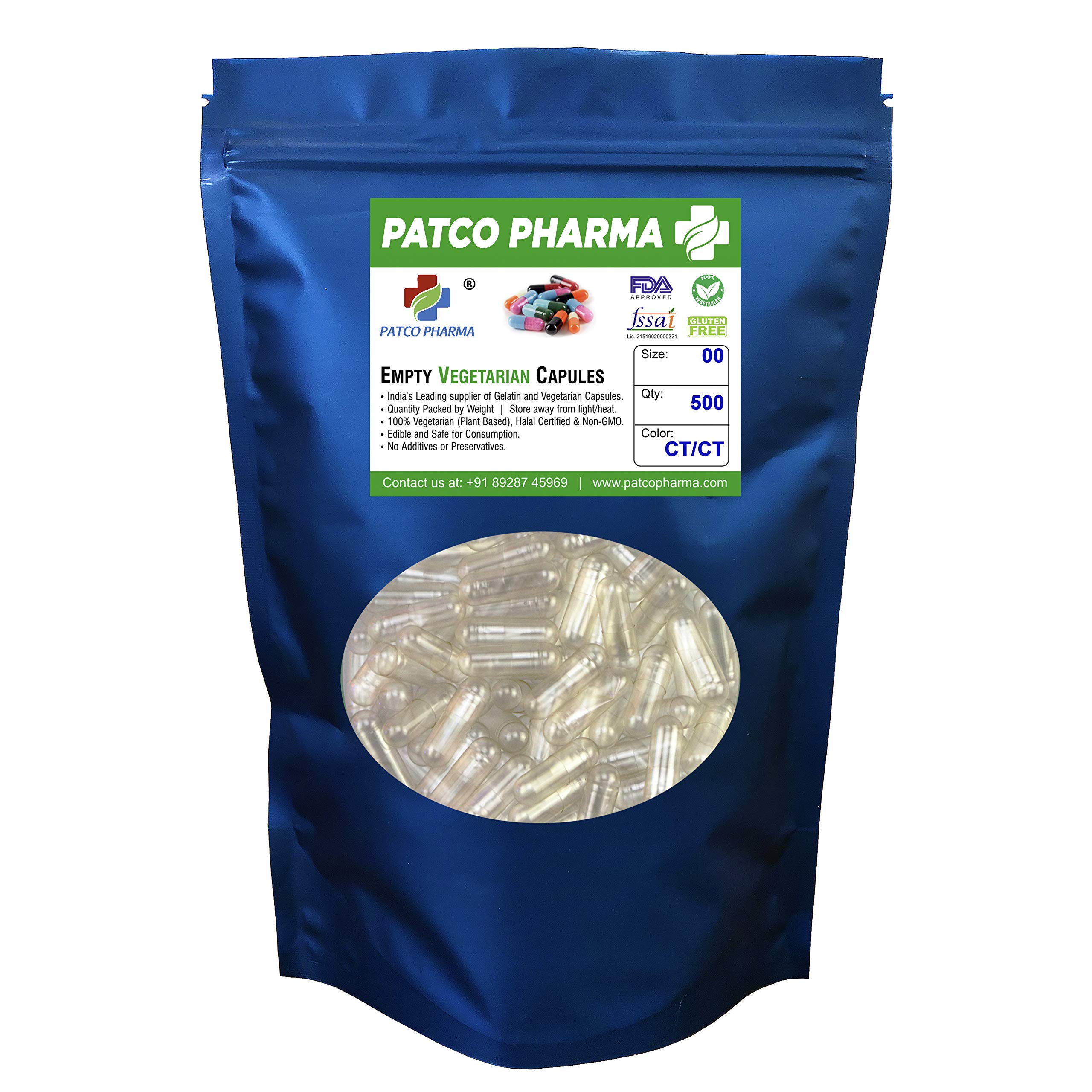 Patco Pharma- Size 00 Transparent Empty Vegetarian Pill Capsule - Gluten Free Halal Certified for DIY Powder Filling (Pack of 500 Pcs) (B079VGGPMX) Amazon Price History, Amazon Price Tracker