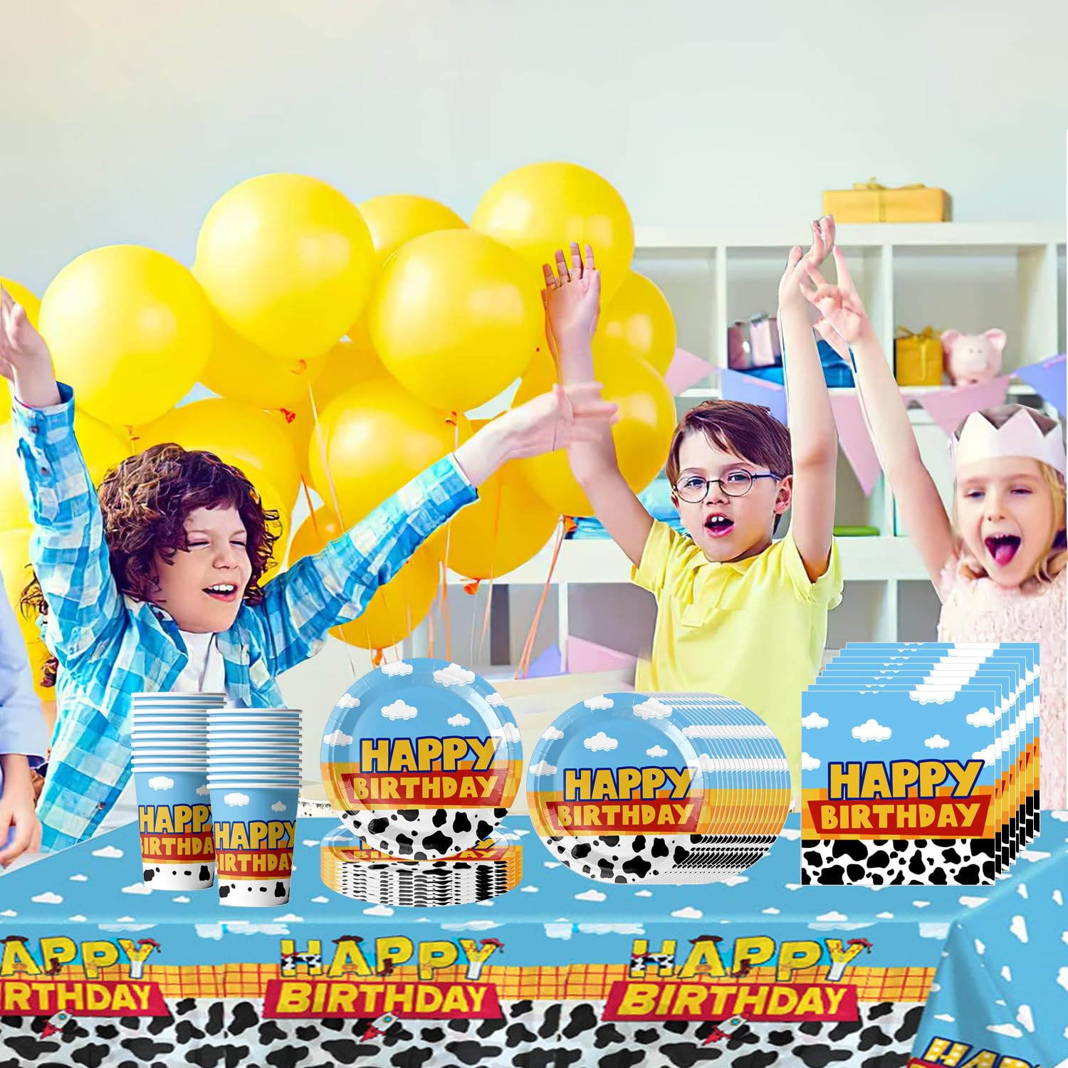 61 pezzi di coordinati tavola per festa di compleanno Toy Story, coordinati tavola per compleanno per bambini, inclusi bicchieri, piatti, tovaglie, tovaglioli di carta, per 20 persone