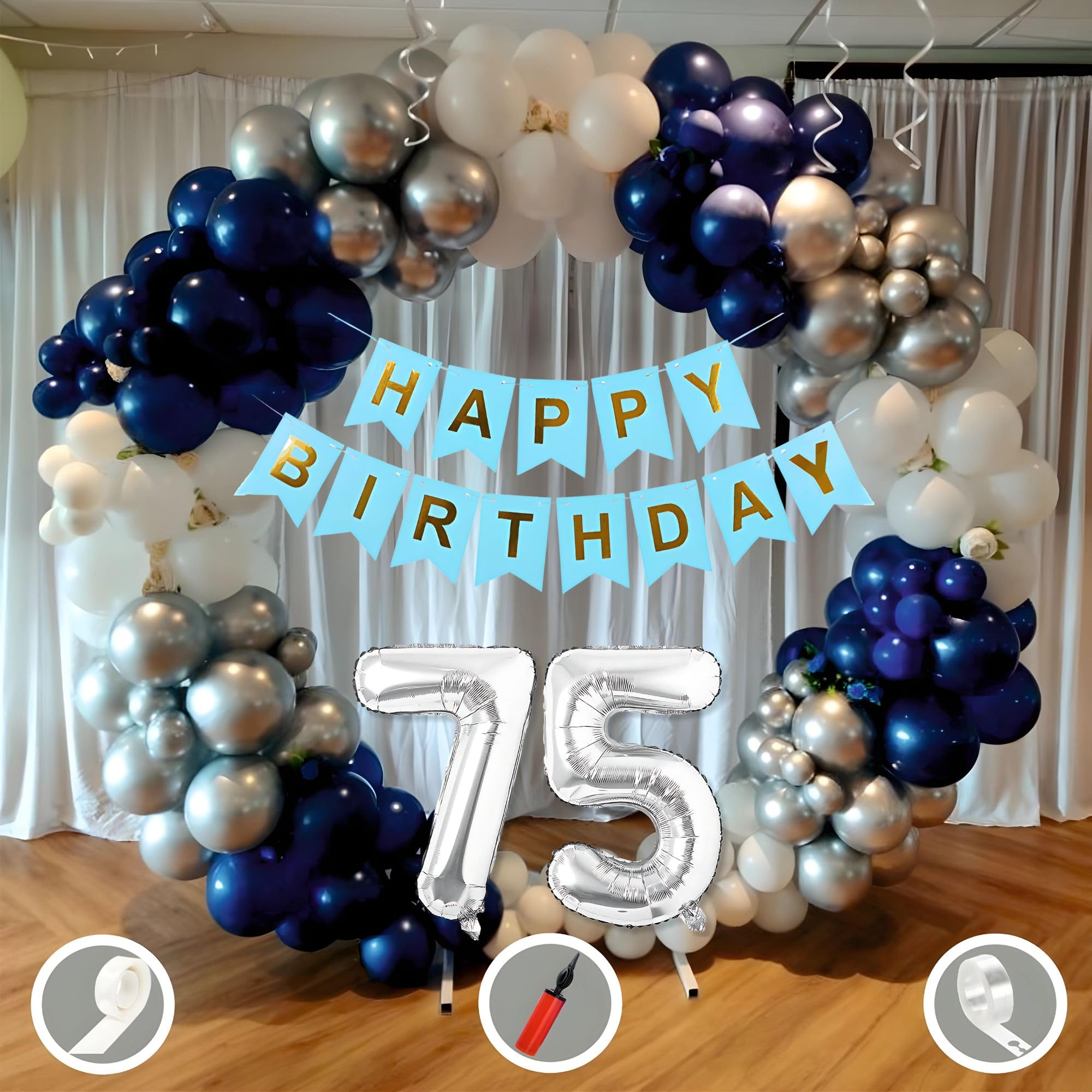 75th Birthday · Blue, White, Silver