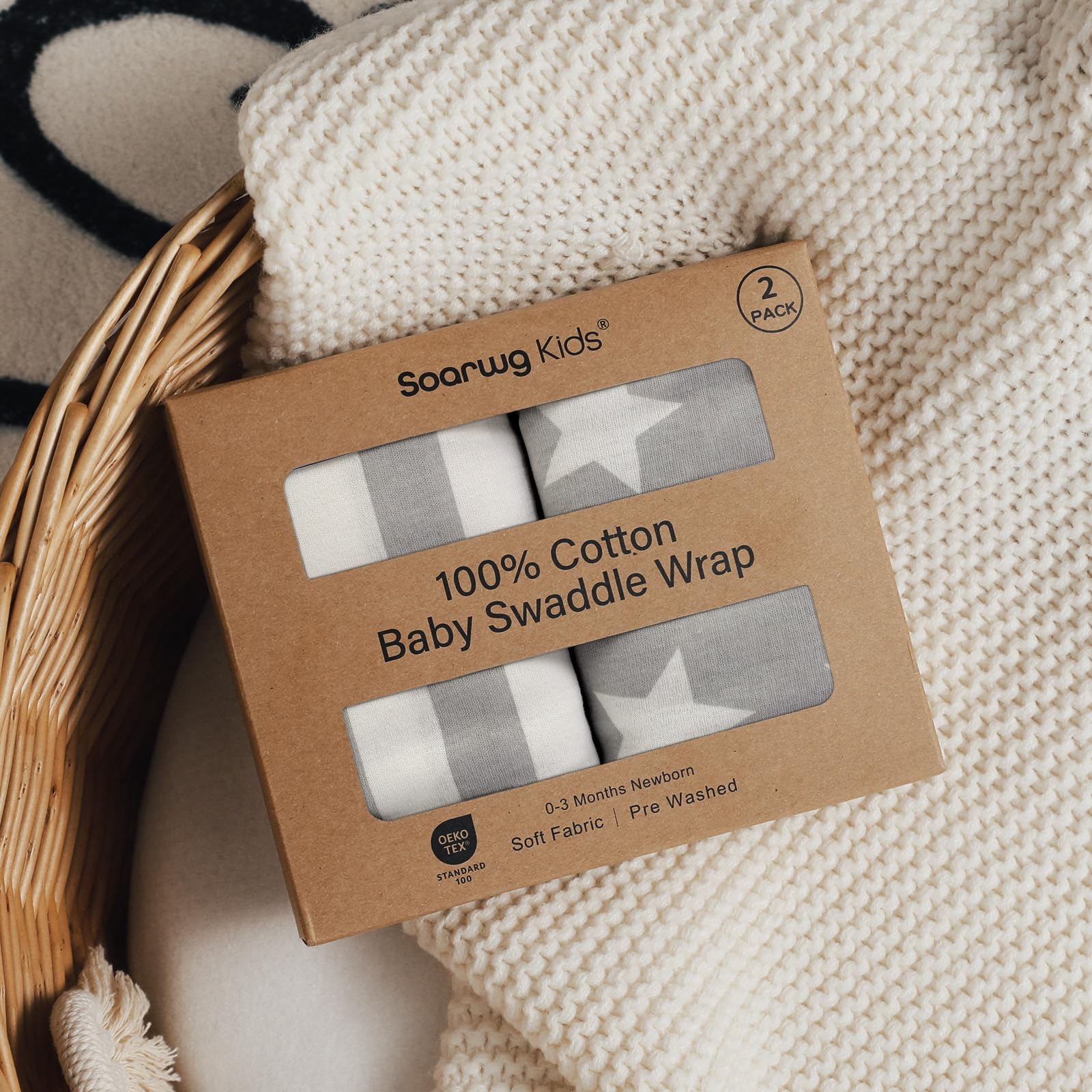 Soarwg Kids Mantas para Envolver bebés de algodón orgánico, Paquete de 2 para recién Nacidos, Certificado Oeko-tex100, Suaves y cómodas para niños y niñas de 3 Meses