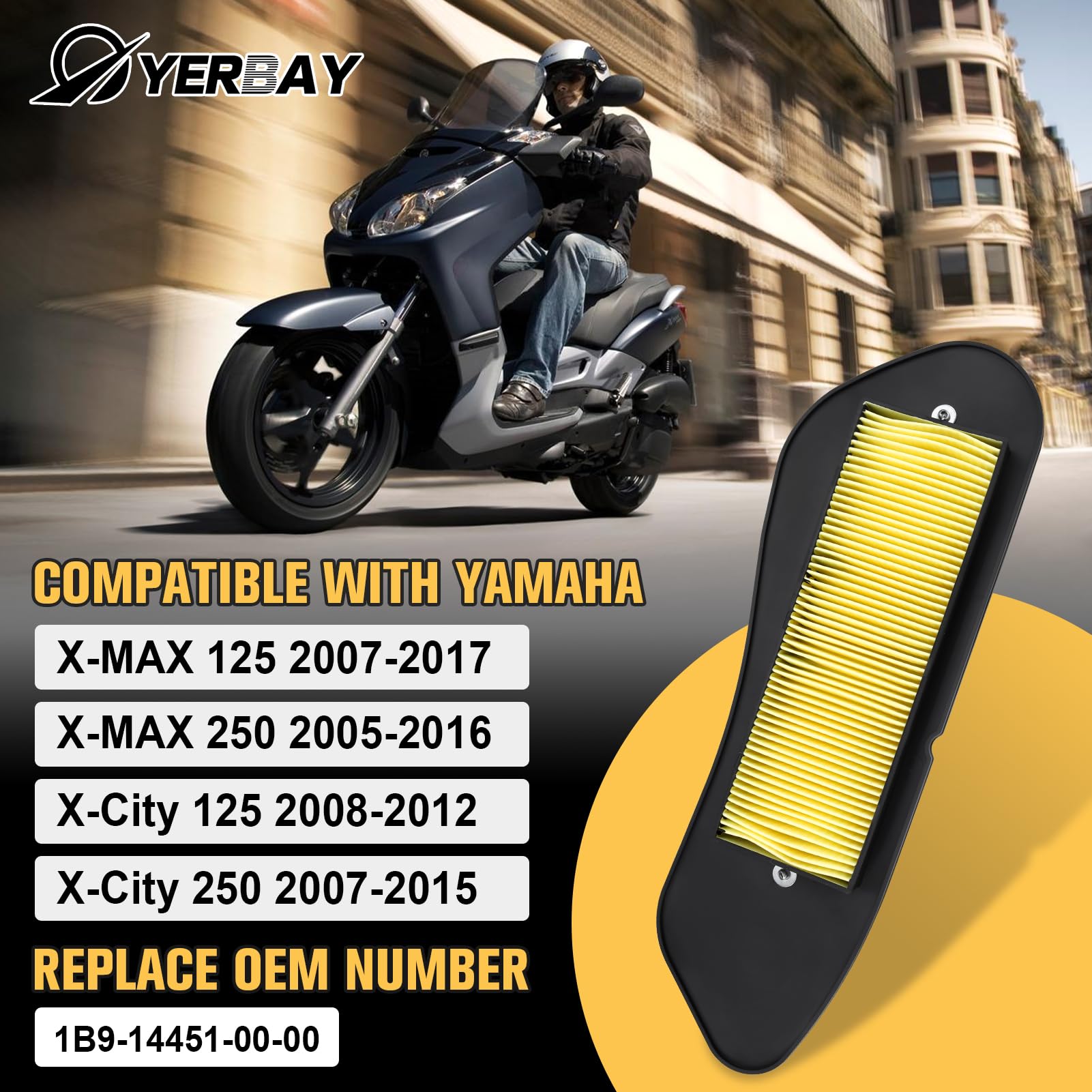 Filtro aria per Yamaha X-MAX 125 2007-2017 / X-MAX 250 2005-2016/ X-City 125 2008-2012/ X-City 250 2007-2015 per MBK SKYCRUISER 125 2006-2012/ EVOLIS 250 2014-2016
