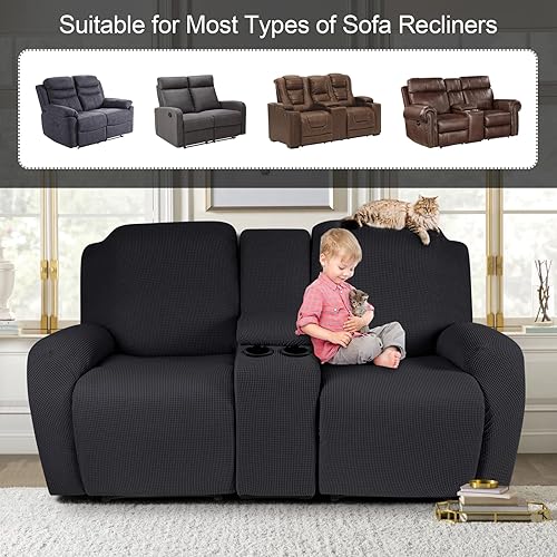 Miniatura 4 de TAOCOCO Funda de sofá reclinable con funda de sofá de consola central, fundas elásticas para sofá reclinable de 2 asientos, funda de sofá reclinable