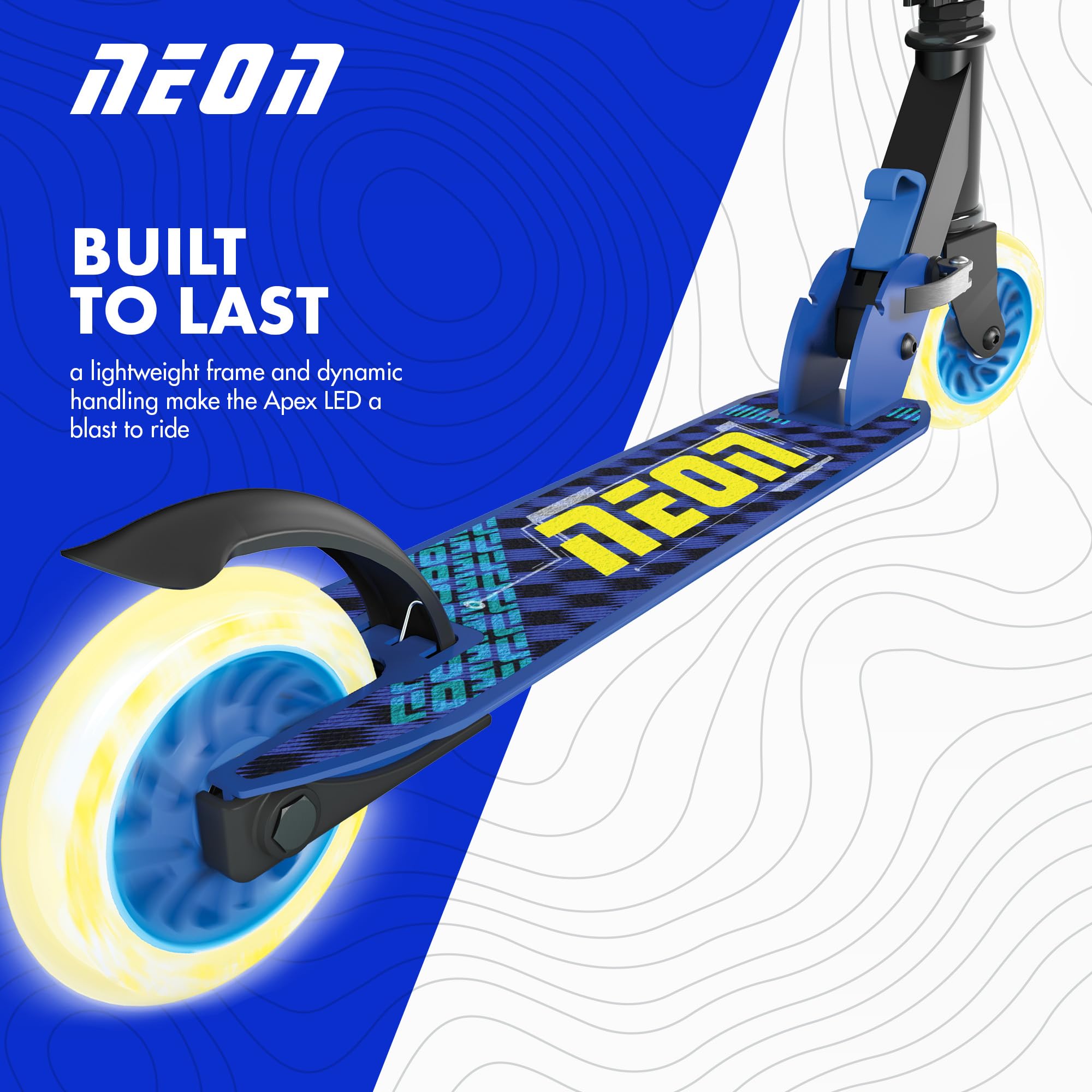 Yvolution Neon Apex - Patinete de 2 ruedas para niños, ruedas de 100 mm, manillar ajustable, color azul