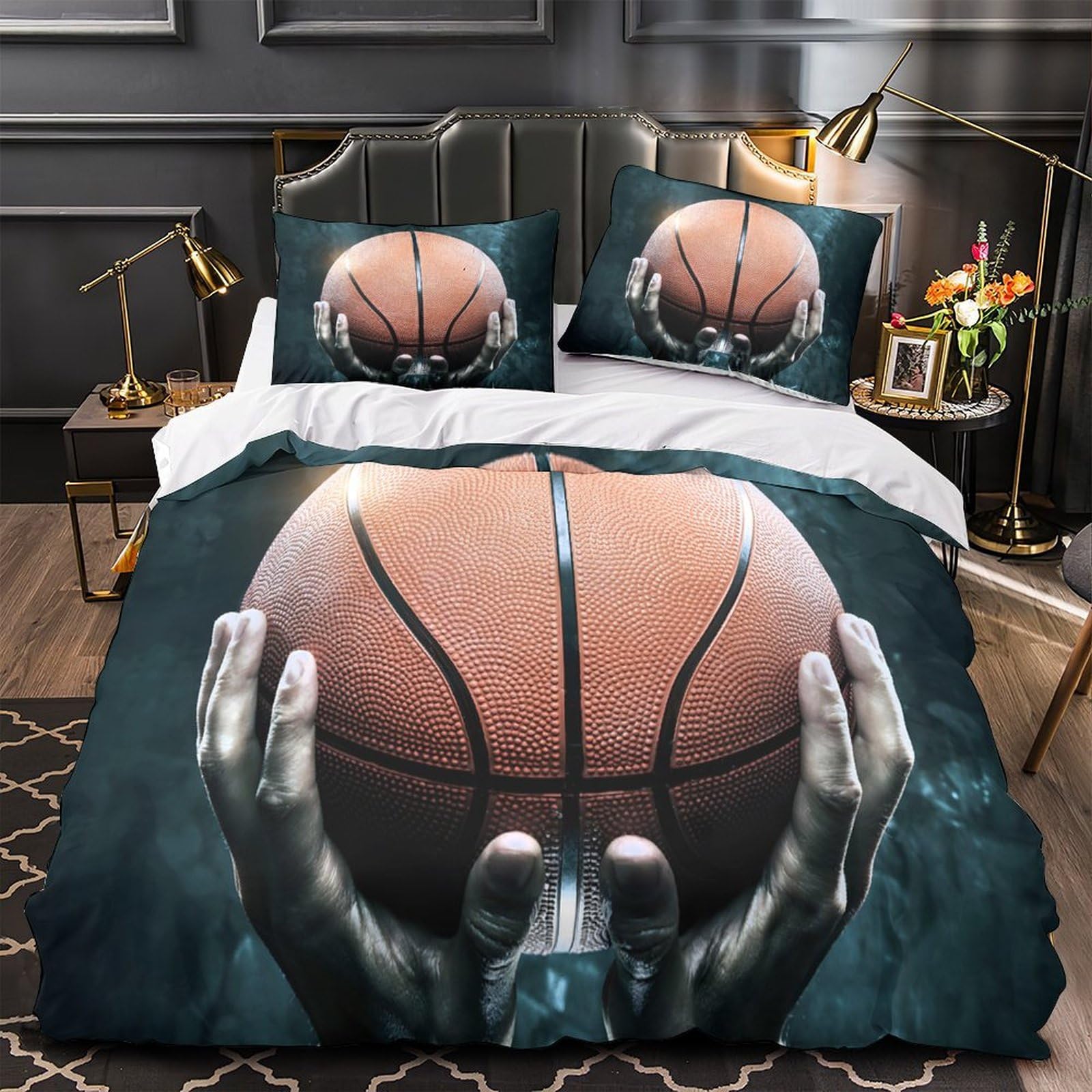 Parure de lit basket-ball avec fermeture éclair pour changer la couette sans effort