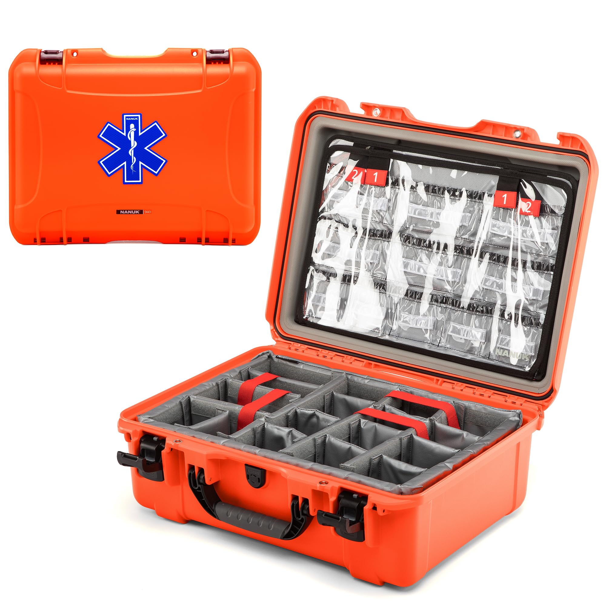 NANUK 940 Waterproof EMS/EMT Empty Hard Case with Dual-Compartment Lid Organizer and Padded Dividers – First Aid Organizer for Trauma Kits &amp; IP67 Dustproof, Impact-Resistant – Orange