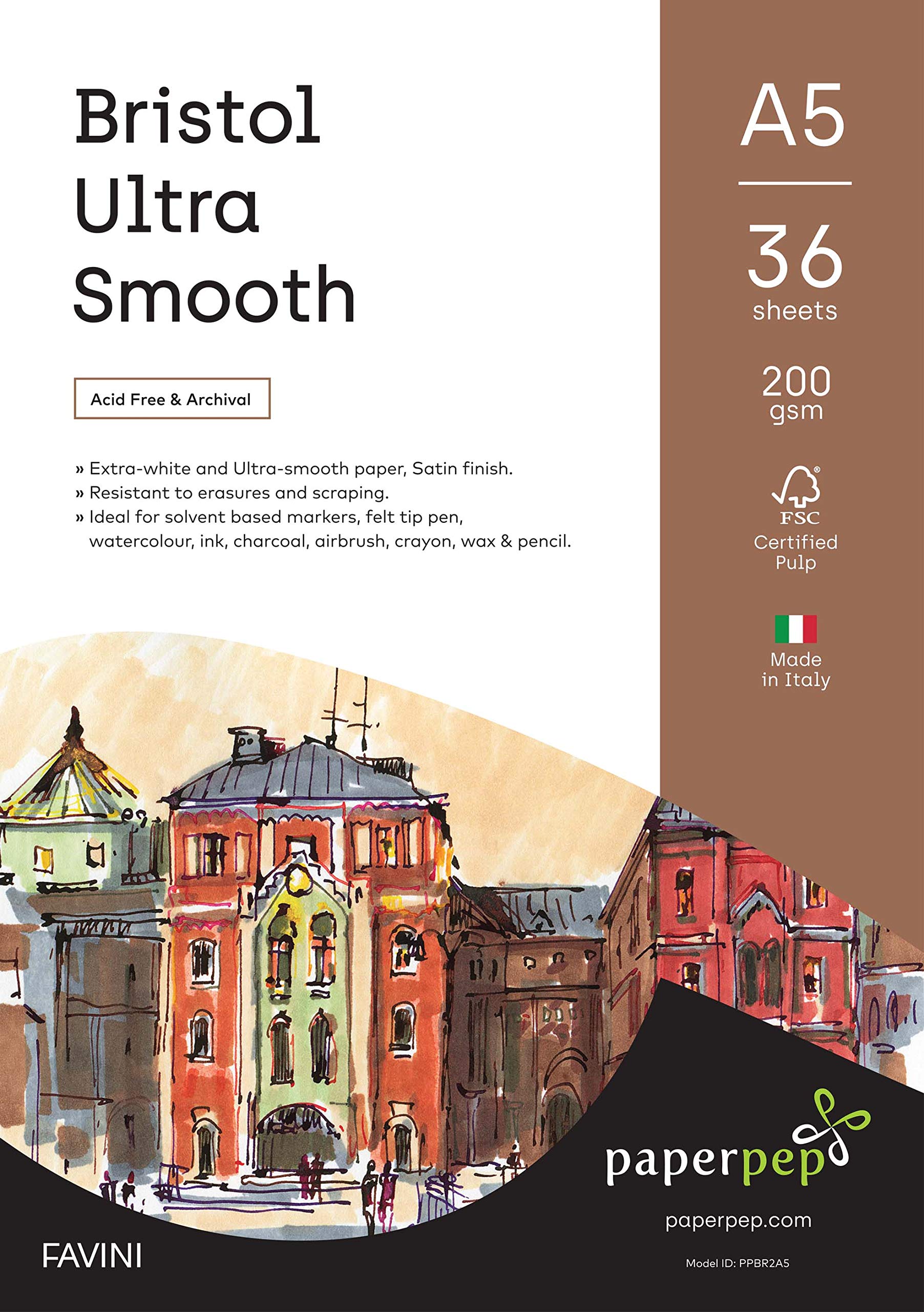 Paper Pep Artists' Bristol Ultra Smooth Paper 200GSM A5 Pack of 72