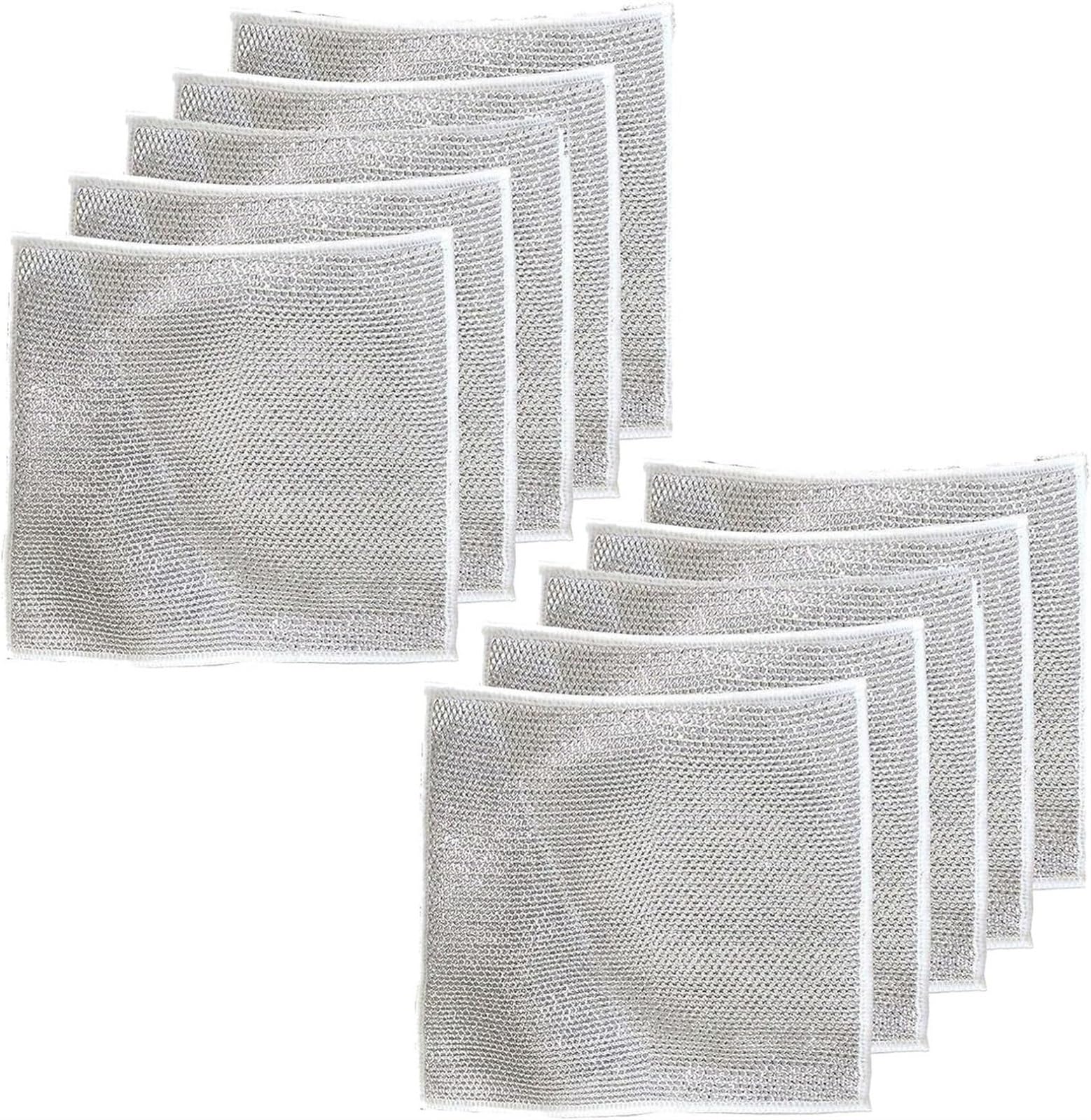 Vimlo Multipurpose Wire Dishwashing Rags for Wet and Dry, Double Stainless Steel Scrubber, Multipurpose Non-Scratch Scrubbing Wire Dishwashing Rags (Color : 10PCS)