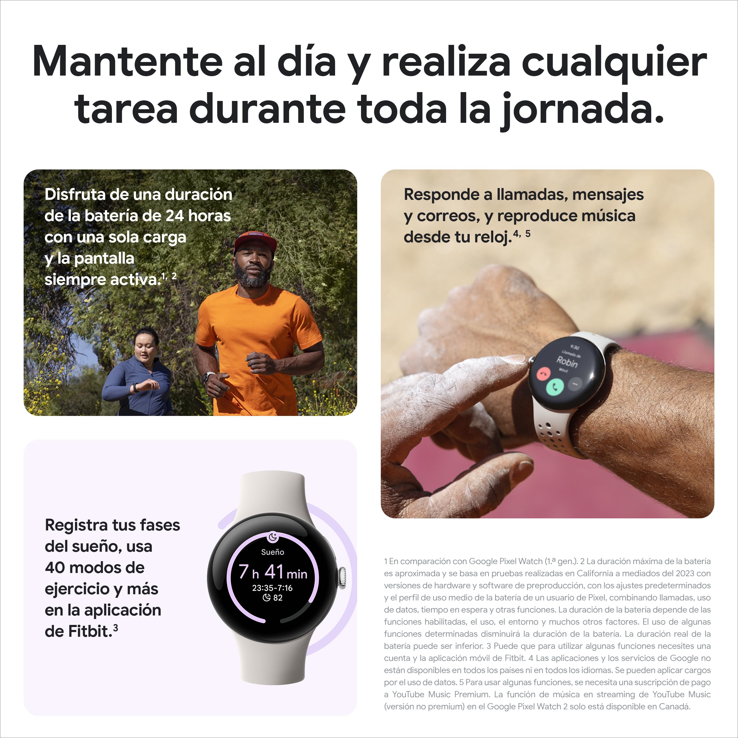 Google Pixel Watch 2 con Fitbit y Google - Control de frecuencia cardiaca, gestión del estrés y seguridad - Smartwatch Android - Caja de aluminio en negro mate - Correa deportiva en obsidiana - Wi-Fi