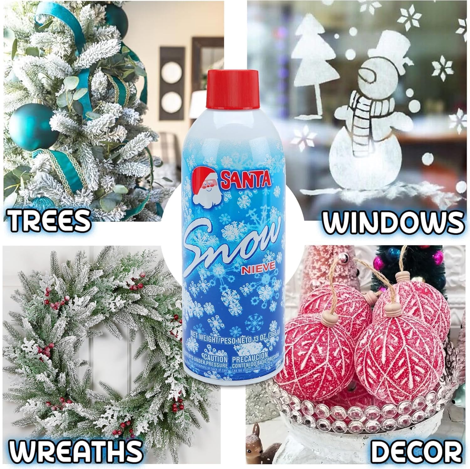 Christmas Fake Snow Spray 13oz 6-Pack – Instant Artificial Snow for Trees, Windows, Wreaths & Holiday Crafts – Easy Winter Decoration Kit for a Frosty, Snowy Finish