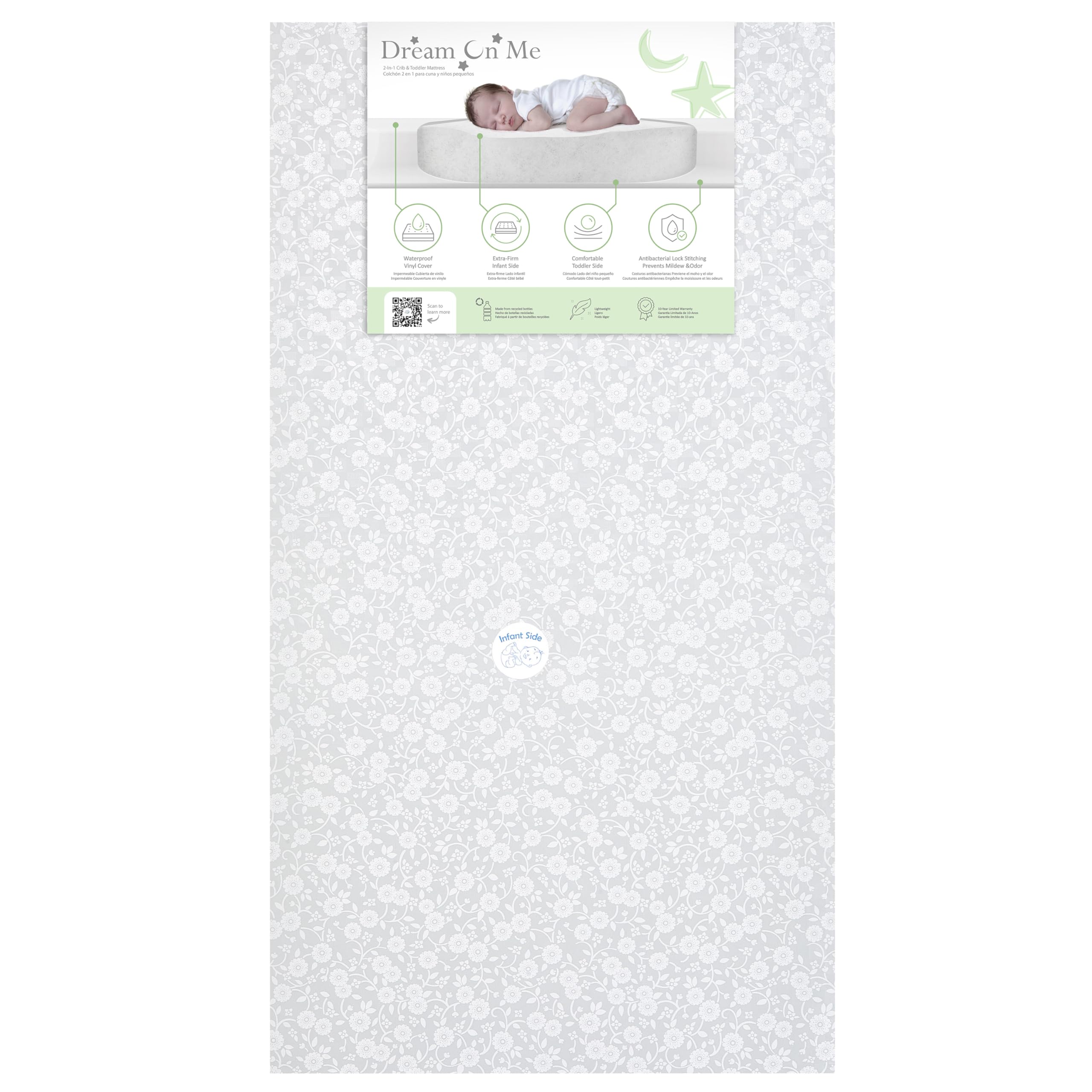 Dream On Me Dreamland Orthopedic Firm Fiber Crib and Toddler Bed Mattress, Greenguard Gold and JPMA Certified, Waterproof Vinyl Cover, Dual-Sided