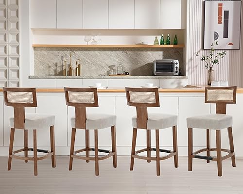 Miniatura 39 de Juego de 2 taburetes de bar de ratán de 26 pulgadas, taburetes de bar de altura de mostrador, taburetes de cocina modernos con respaldo tejido de