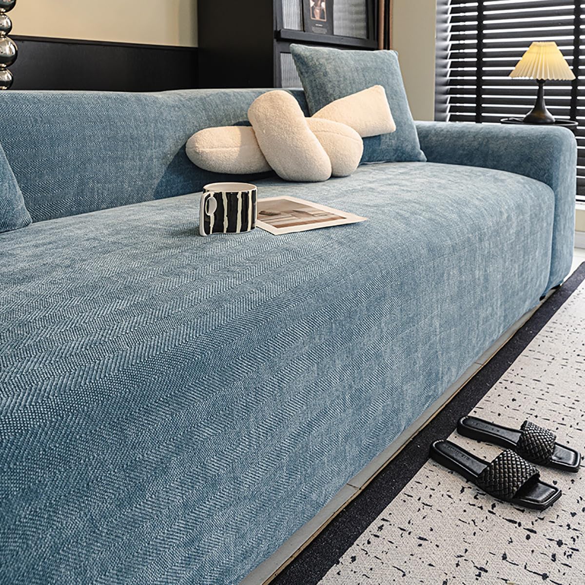 Housse de canapé extensible antidérapante lavable 1 place bleu