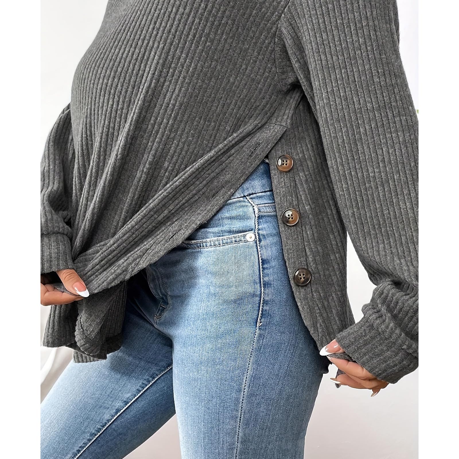 Bequemer Umstandspullover, weicher Stoff, lässiger Winter, Schwangerschafts-Top, Shirt, atmungsaktiv, Rundhalsausschnitt, dehnbar, Schwangerschaftskleidung