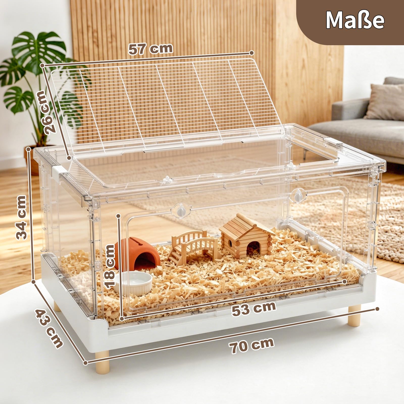 70cm Hamsterkäfig, 34cm Sichtschutz-Nagerheim für Zwerghamster | 3000cm2 Fläche, Sichtschutz-Rückwand, Faltbares Design, Einfache Reinigung für Zwerghamster