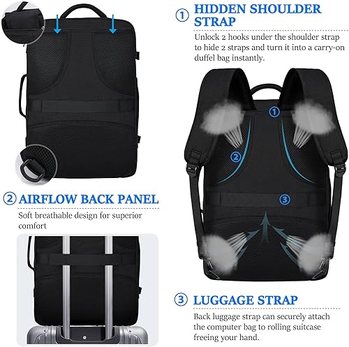 Miniatura 5 de IGOLUMON Mochila de viaje para hombres y mujeres, 40L, aprobada para vuelo, mochila de transporte impermeable de 17 pulgadas para laptop, Azul