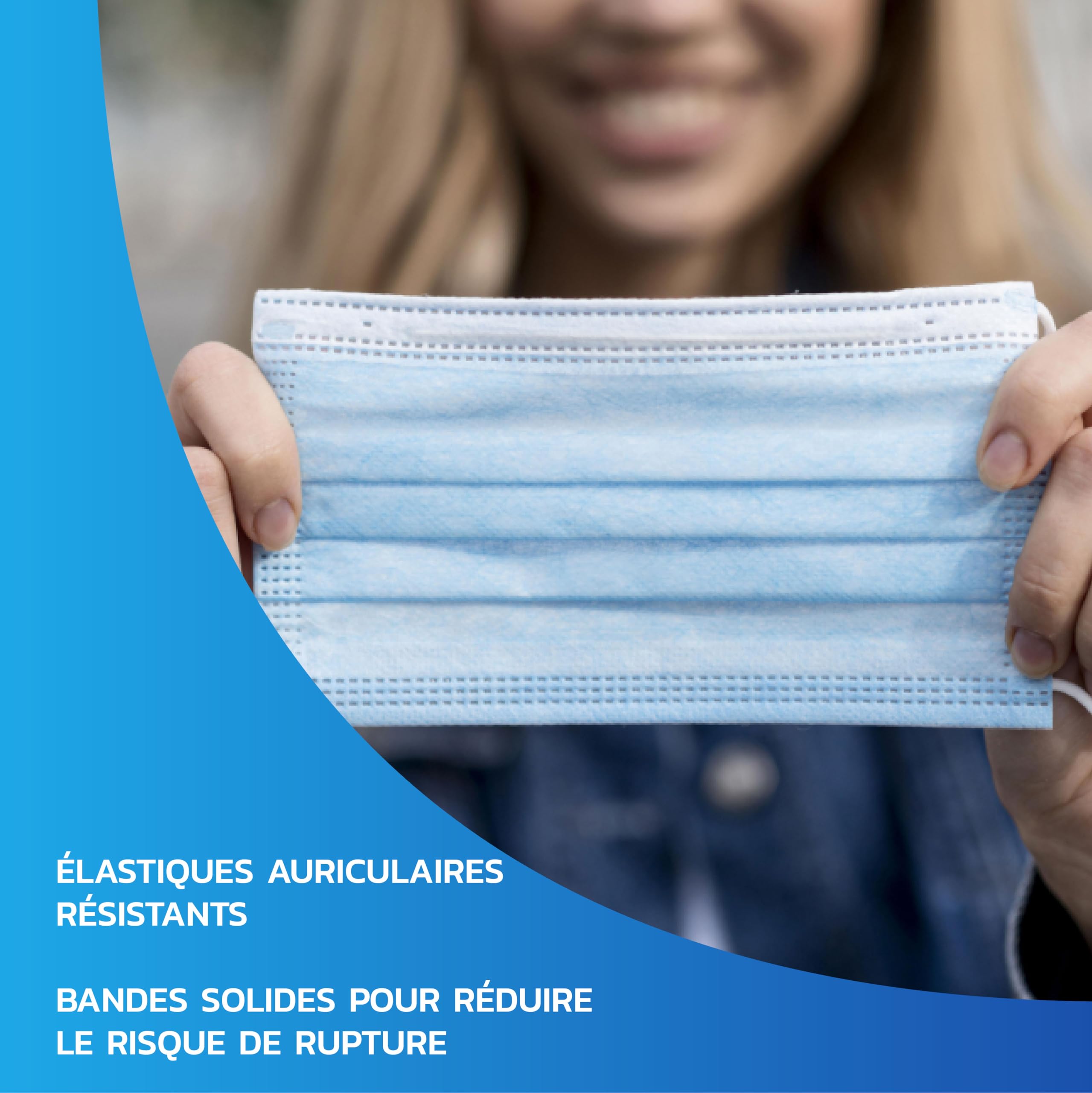 Masques chirurgicaux certifiés CE 100 PCS ou 200 PCS | Masque chirurgical bleu avec embout nasal réglable