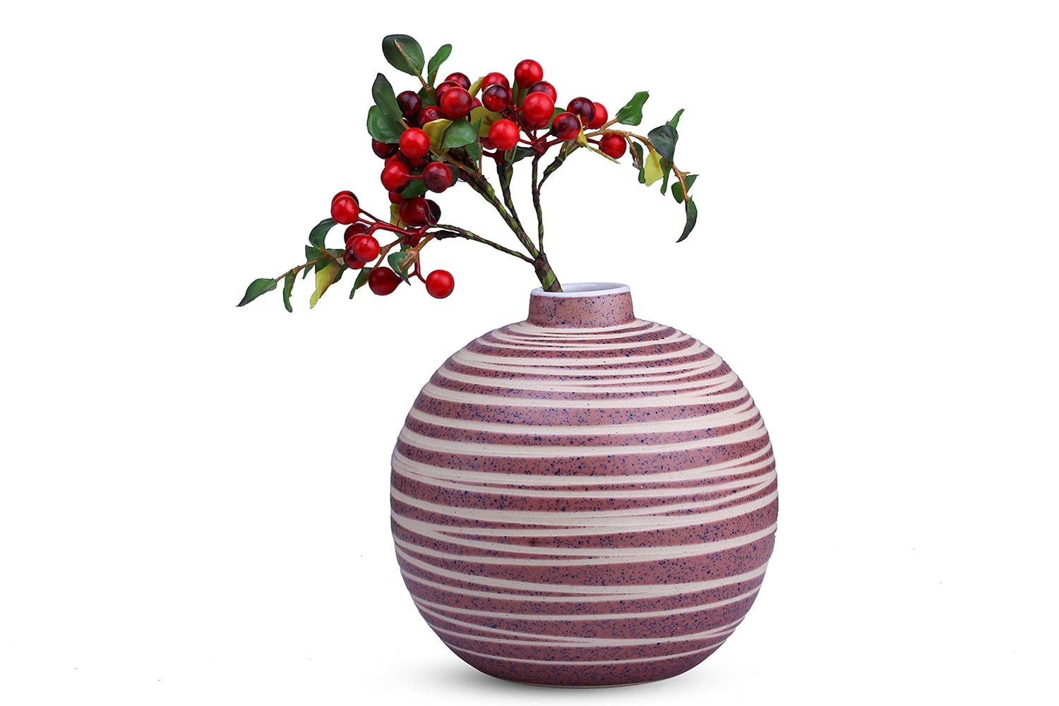 Buy Caffeine Ceramic Handmade Pink and White Matki Shape Flower Vase (1