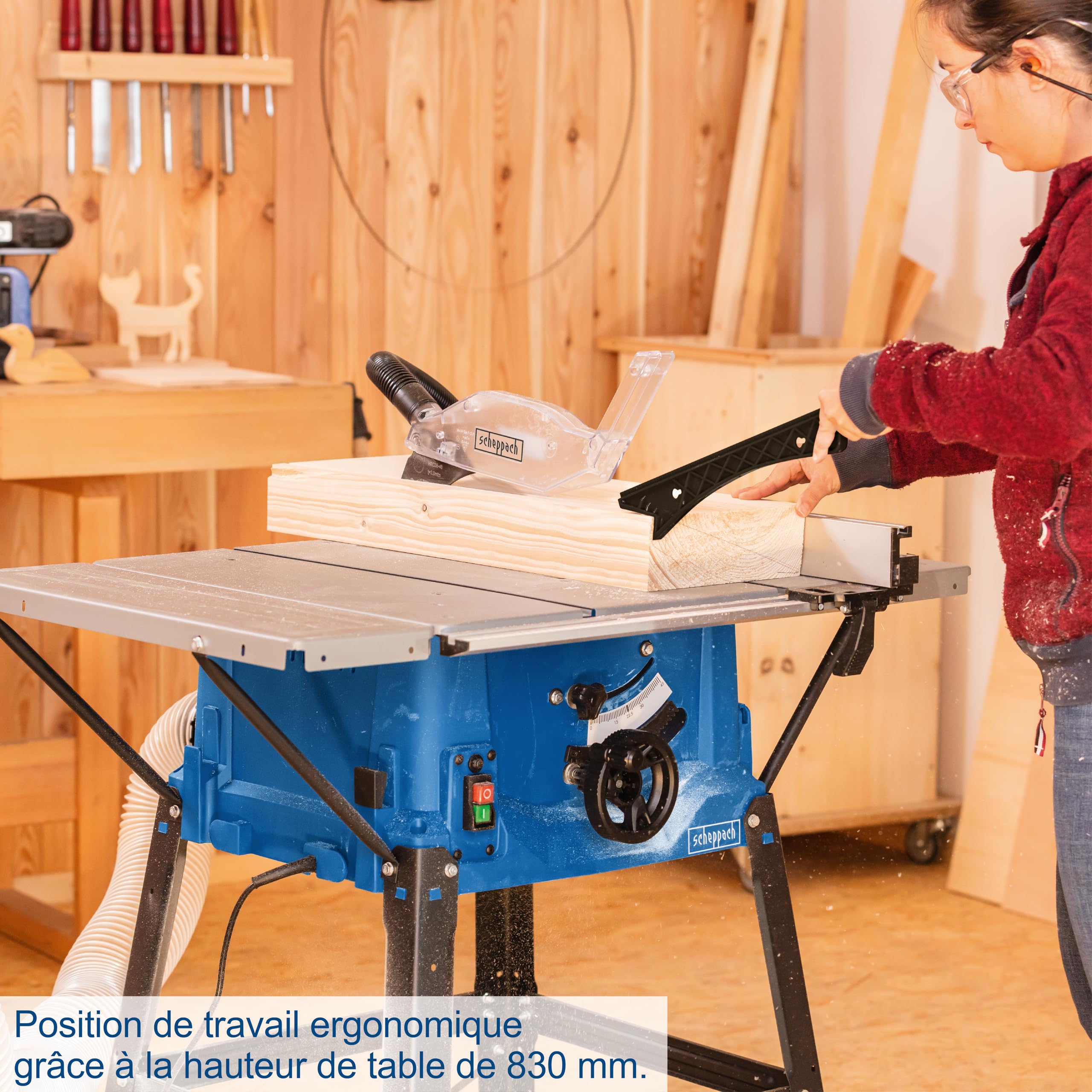 Scheppach Scie circulaire sur table HS100S | Puissance 2000W | Lame Ø 250x30 mm | Hauteur de coupe max. 85 mm | Dimensions de la table 940x642 mm | Lame de rechange supplémentaire