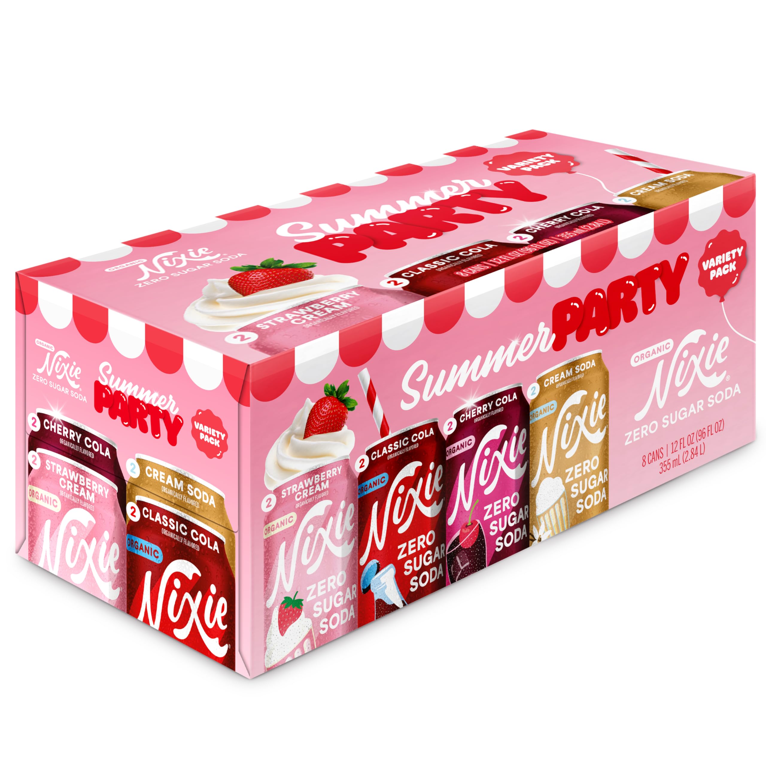sugar Nixie Organic Zero Sugar Soda, Summer Variety Pack, Cola, Cherry