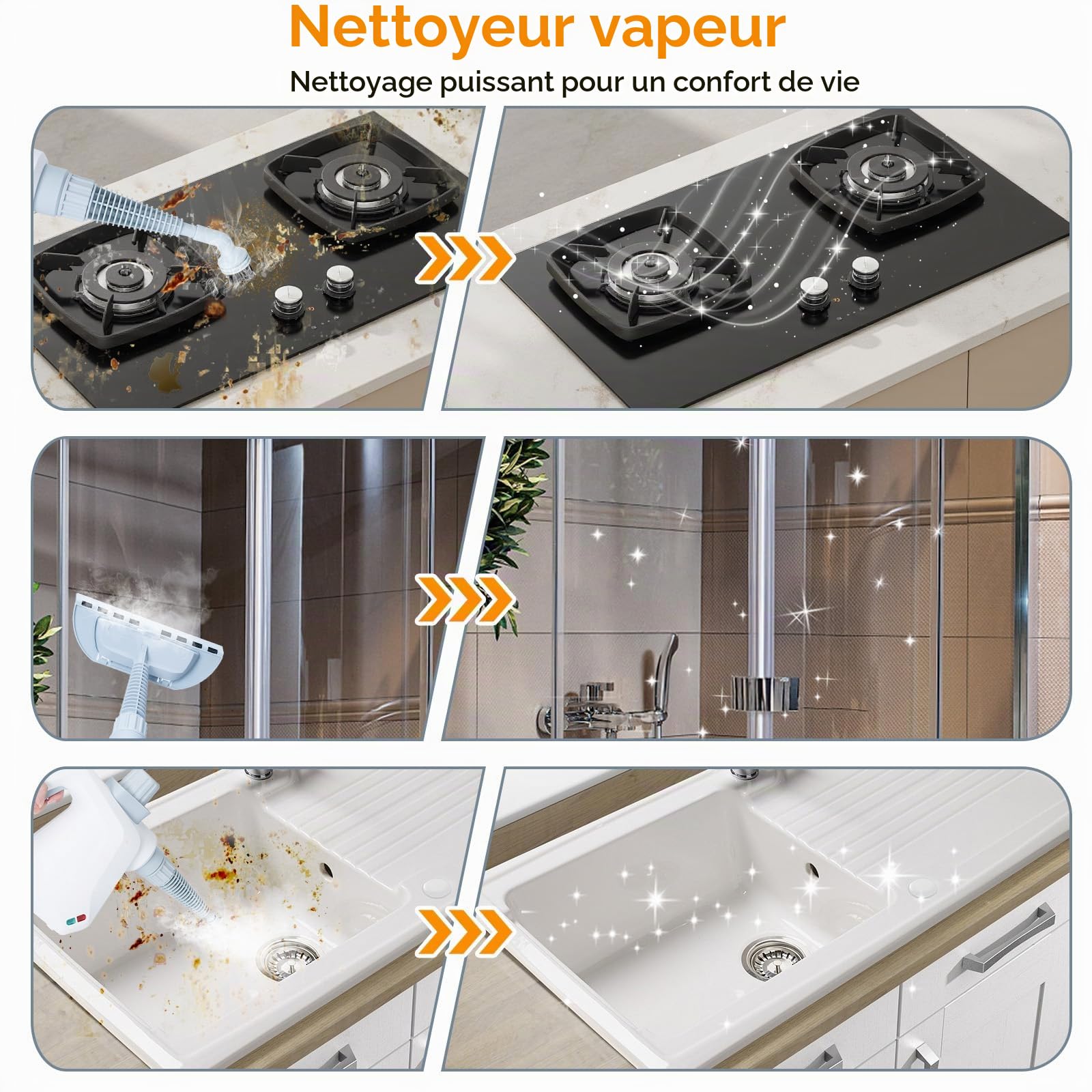 Nettoyeur Vapeur Portable,Nettoyeur Vapeur à Main 350ml avec 10 Accessoires | 1000W Nettoyeur Vapeur Multifonction pour Canapé, Cuisine, Sol, Salle de Bain, Voiture