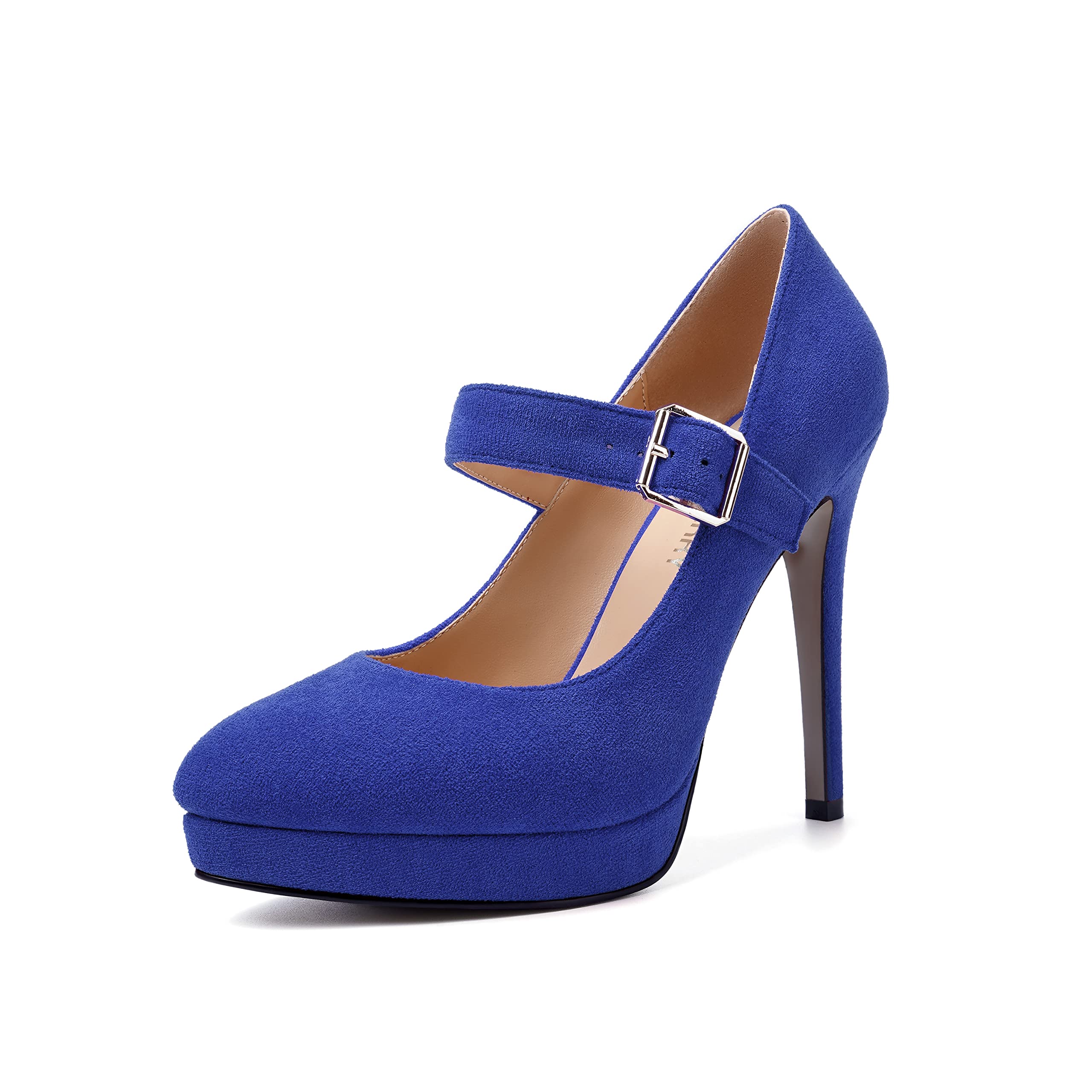 Photo 1 of STOCK IMAGE IS A REFERENCE**
Womens Evening Round Toe Suede Sexy Buckle Platform Stiletto High Heel Pumps Shoes Royal Blue- 7