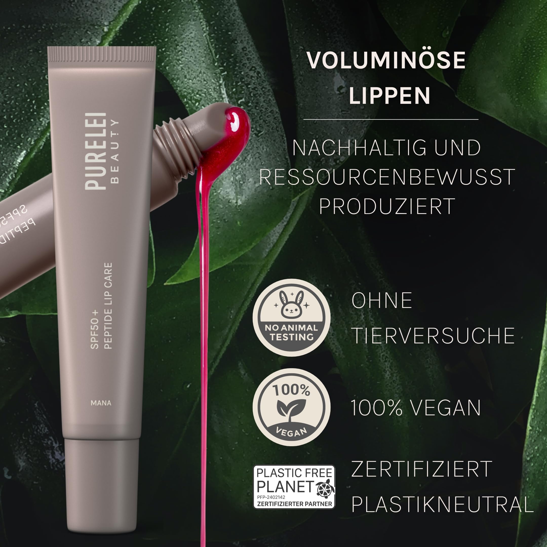 PURELEI® Mana SPF50 Peptide Lip Care (10 ml) - Cura Protettiva per Labbra Morbide e Delicate - Trattamento per Labbra Secche
