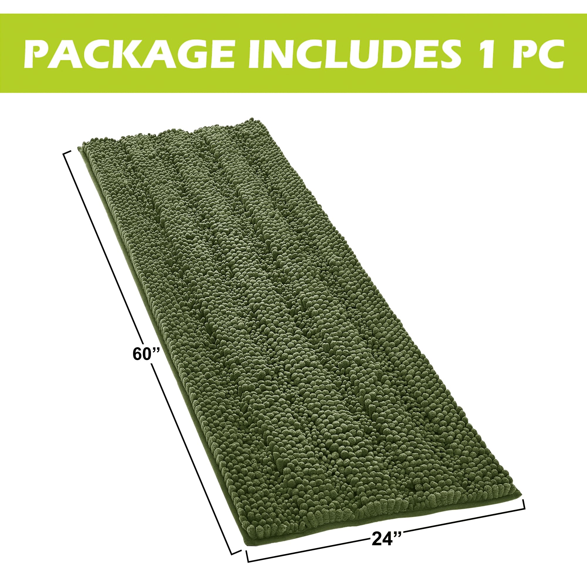 KGORGE Tapis de bain doux et antidérapant pour salle de bain - Confortable à poils longs - En chenille épaisse - Absorbant l'eau - Séchage rapide - Vert sauge - 152,4 x 61 cm