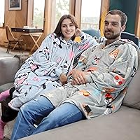 Vista 2 de Catalonia Sudadera con Capucha Manta de Gran Tamaño con Estampado de Gato y Perro de los 80, Sudadera de Forro Polar Vestible tipo Pullover