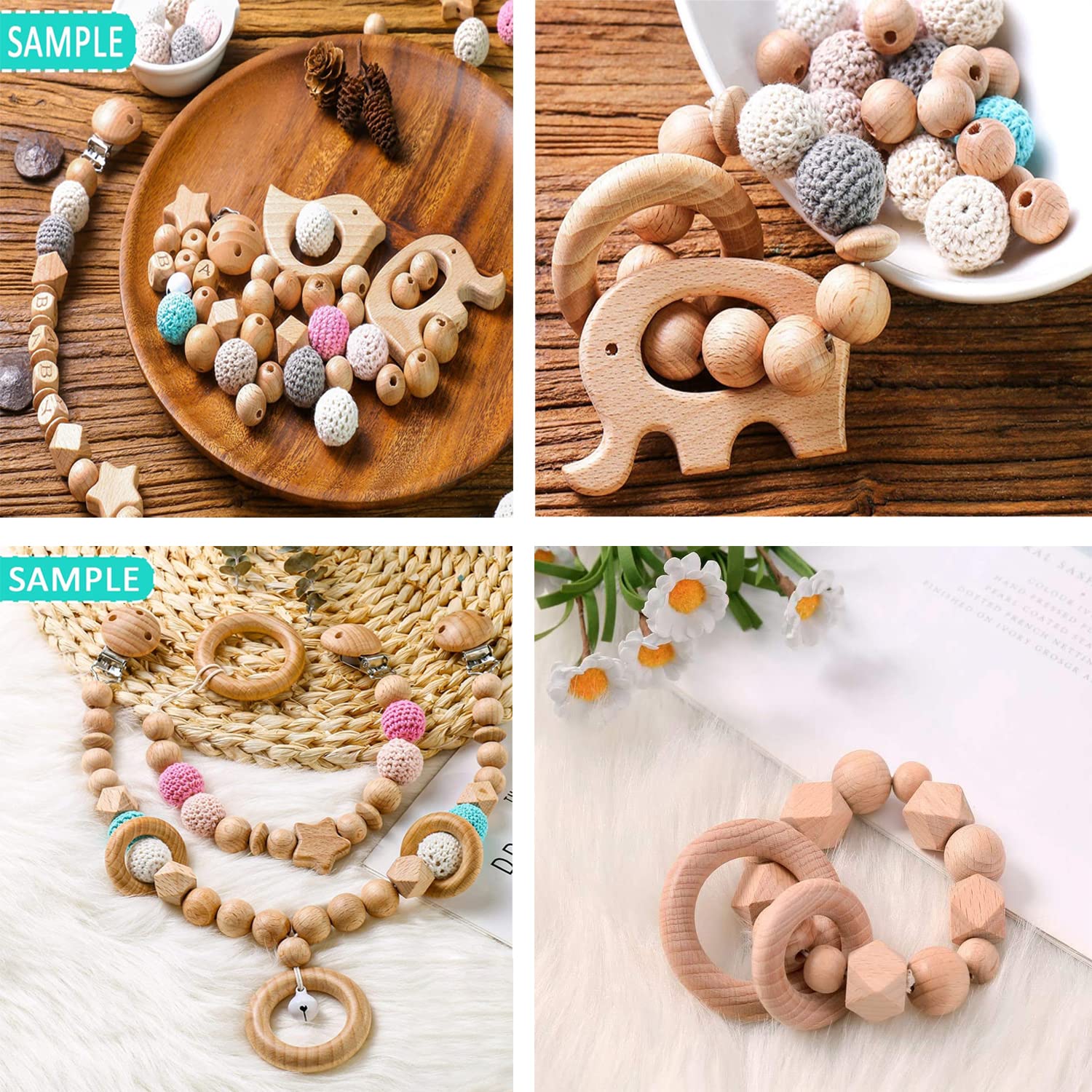 Osuter 30 pezzi Perline di Legno Naturale con Viso, Palline Legno per Lavoretti con Facce, Creazione Palline con Facce per Bambole Braccialetti Fai da Te Gioielli