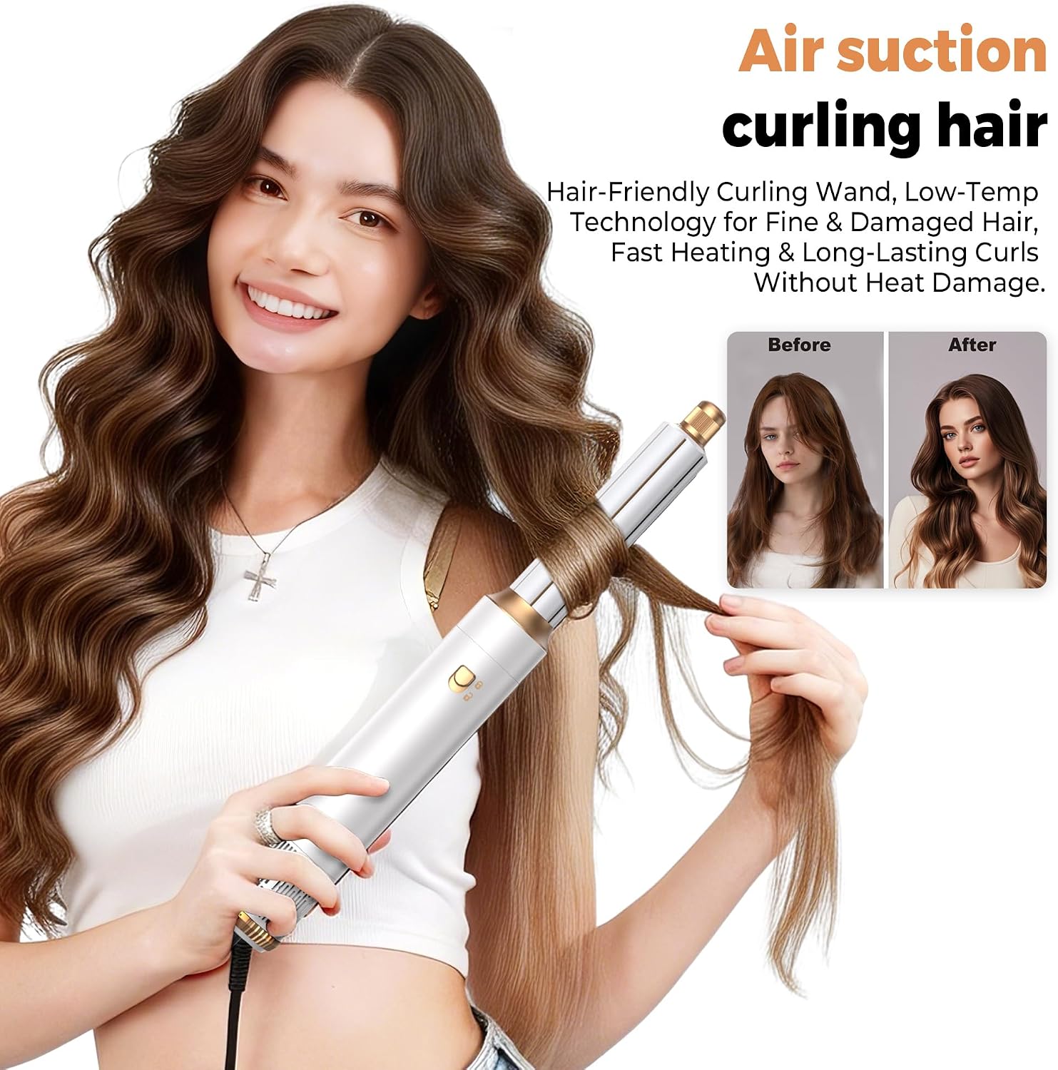 Blow Dryer Brush Set 5 in 1, Hot Air Styler Negative Ionic Low-Temp Hair Care Air Curling Wrap, Round Brush Dryer & Curling Iron for Dry Volumize Straight Curl, 100-120V