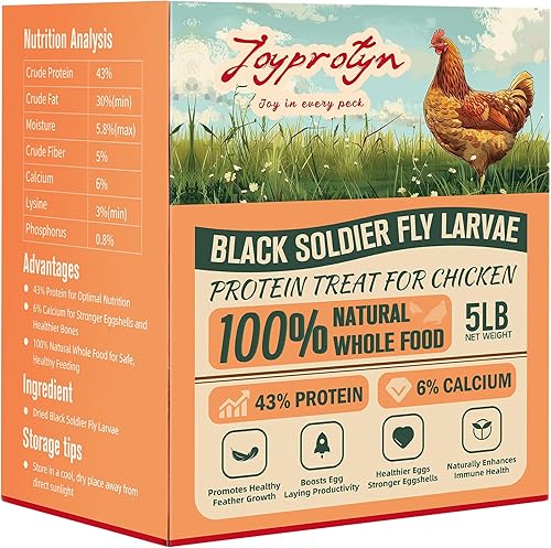 Joyprotyn 5LB Non-GMO Dried Black Soldier Fly Larvae for Chicken – 85X More Calcium Grubs Than Mealworms for Strong Eggshells & Healthy Growth - High Protein for Chickens, Birds, Ducks, Geese & Pets