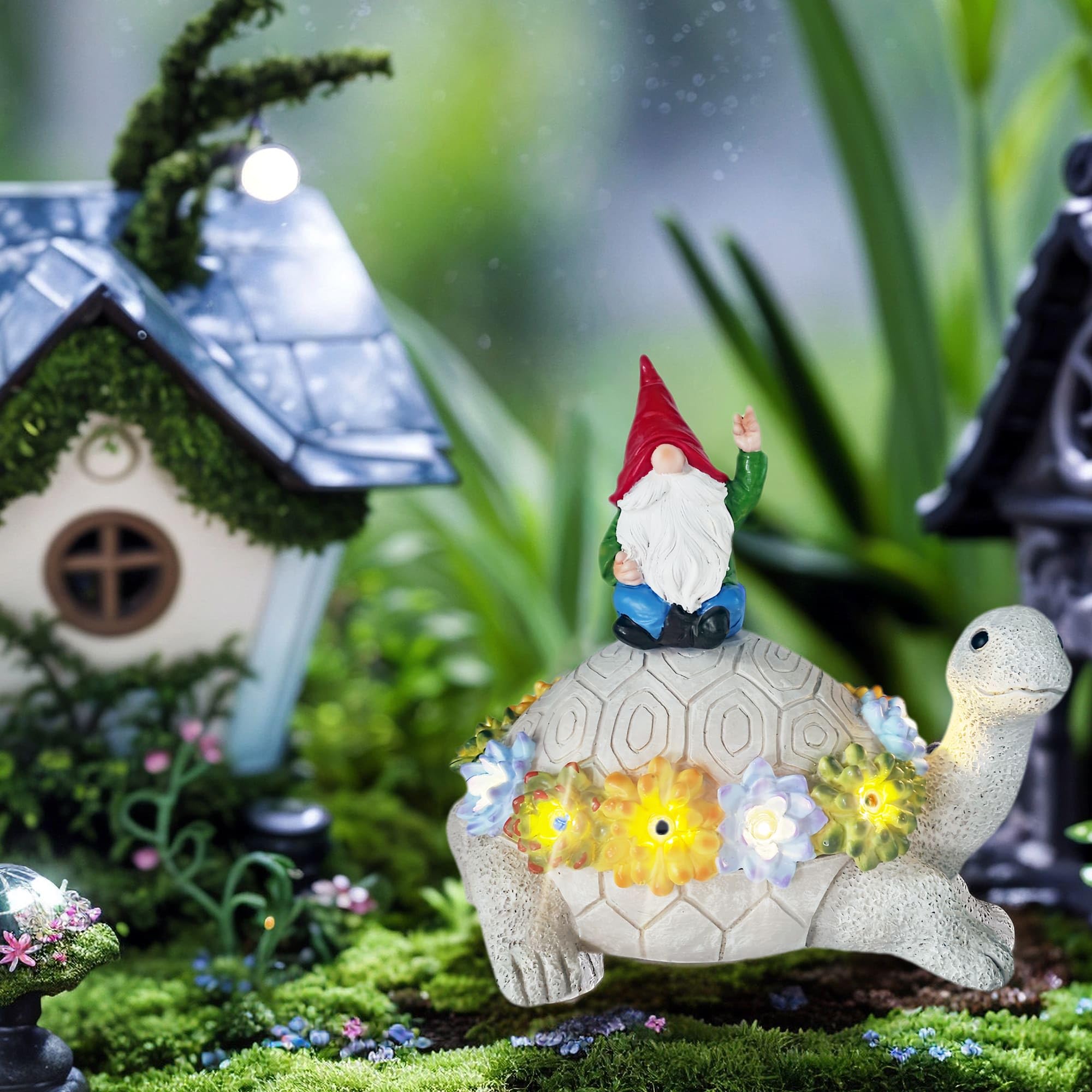 Gnomo Nascondi una chiave all'esterno Tartaruga Decorazione da giardino Statue per nascondere chiavi all'aperto Decorazioni divertenti per cortile, patio, prato, statuetta solare con ornamenti