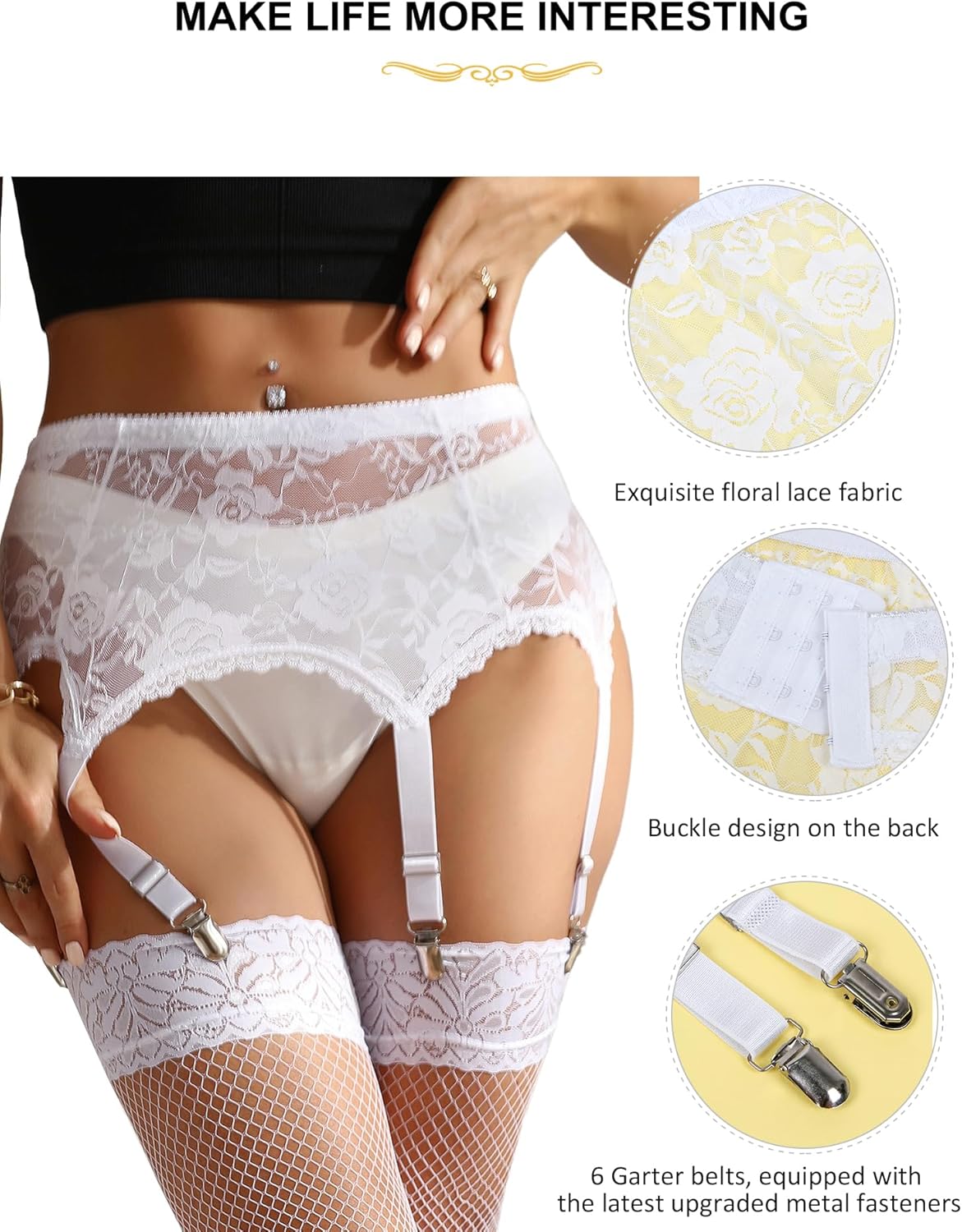 Womens Garter Belts for Thigh Highs Plus Size Lace Garter Belt Lingerie Suspender Belt Sexy Garters with 6 Strap Slip - Image 7