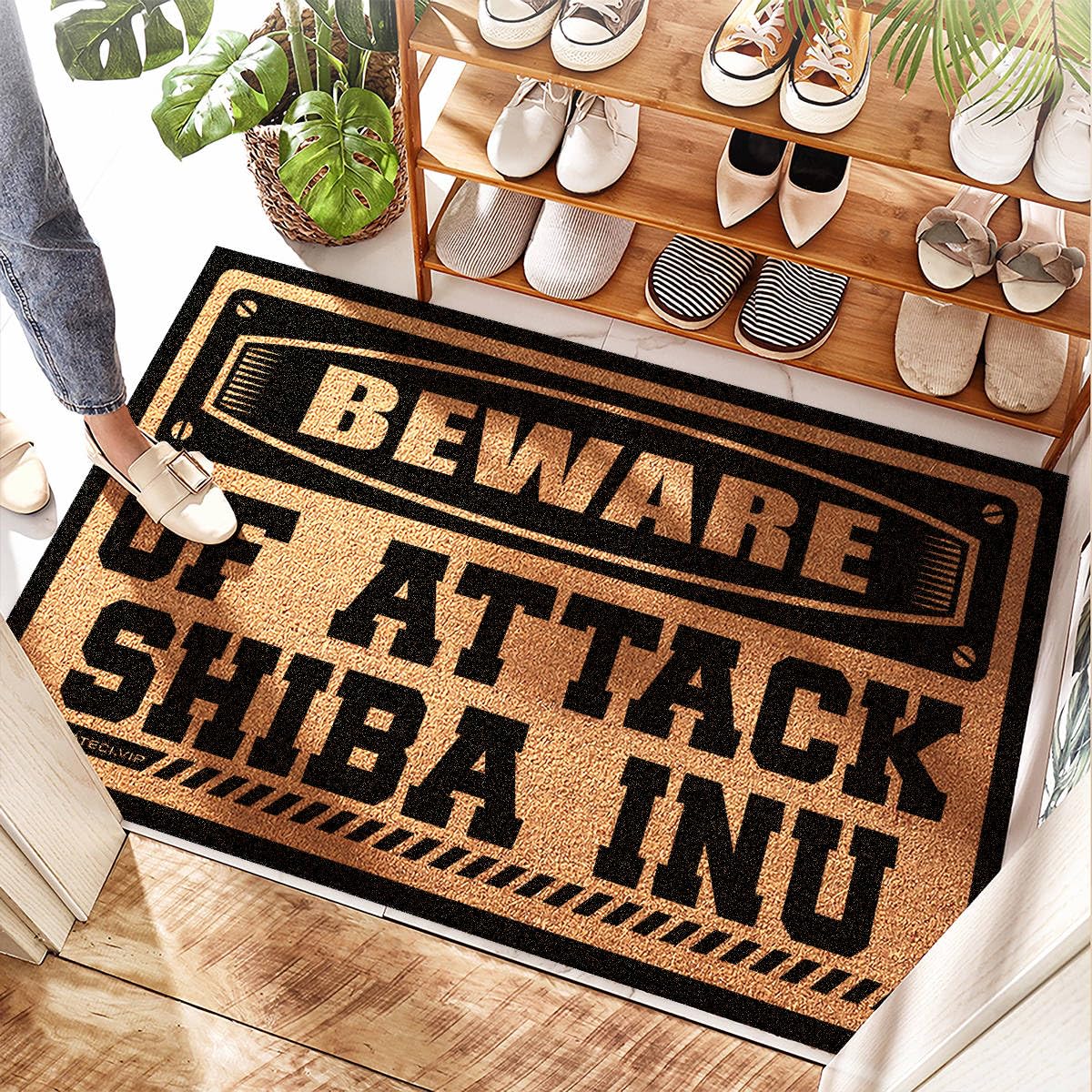 Paillasson Shiba Inu anti-saleté en jute fine pour porte