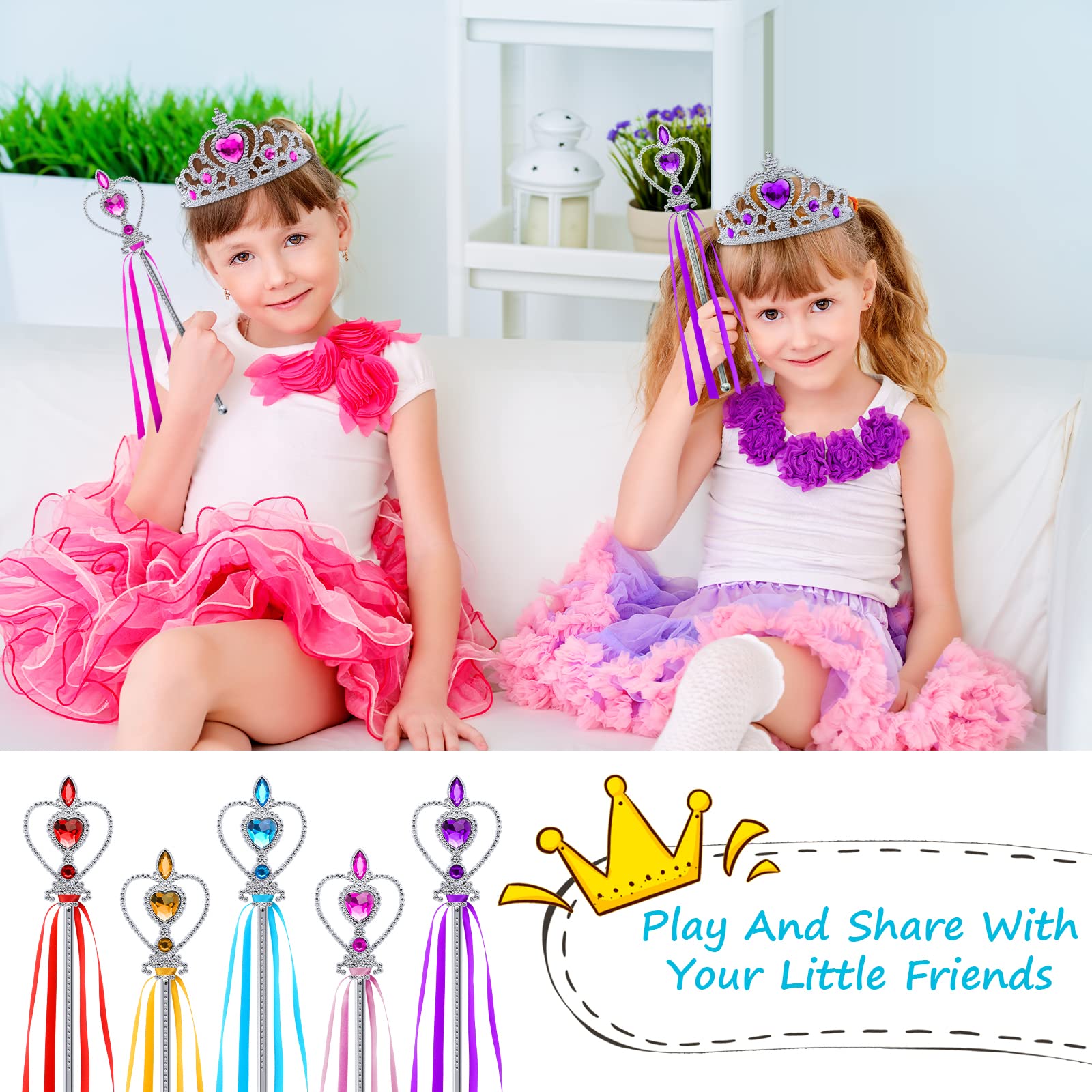 Aomig Accessori Principessa Elsa, 10 Pezzi Accessori per Vestire Principessa con Principessa Corona e Bacchetta Magica Bambina, Accessori Elsa Bambin per Carnival, Festa, Halloween, Cosplay