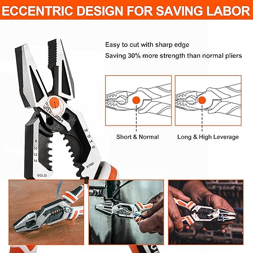 Miniatura 5 de VANQUISH Alicates Linesman 8 en 1, alicates combinados multiusos de 8 pulgadas, cortador de alambre, crimpadorpelador, herramienta de mano de acero