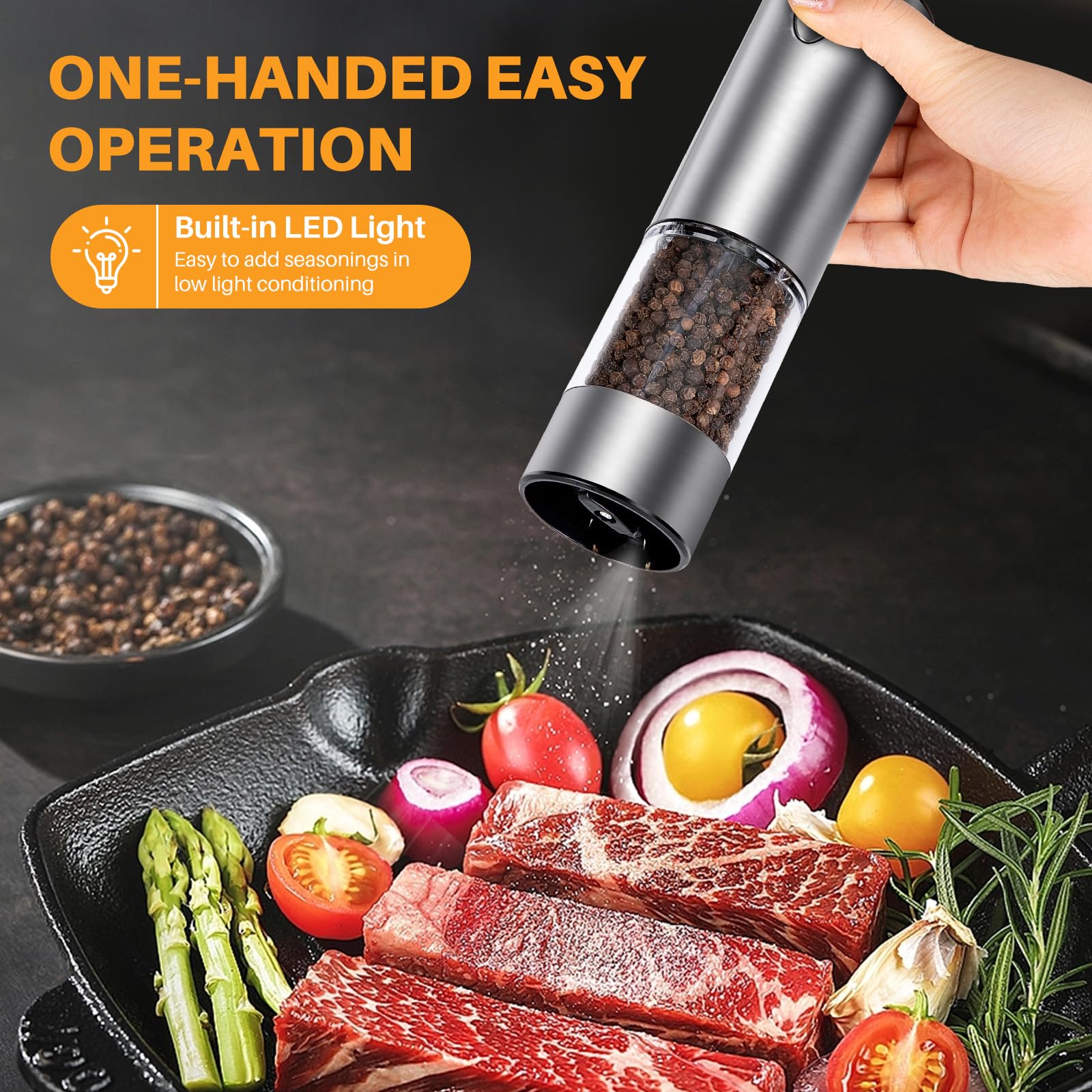 Set Di Macinini Automatici Per Sale E Pepe Con LED E Macinatura Regolabile - Design Oliva, Ricaricabili, Capacità 95 Ml - Gadget Da Cucina Moderno (Nero+Bianco)