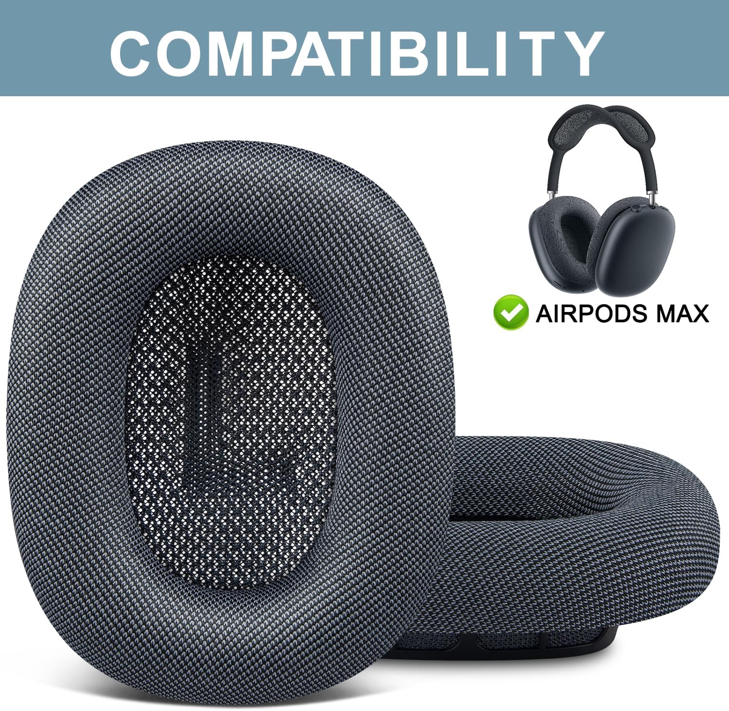 SOPROM Upgraded Ear Pads Replacement for Airpods Max Over-Ear Headphones, Earpads Cushions with Durable Mesh Fabric, Softer Foam, Noise Isolation and Sweatproof - Midnight - Image 2