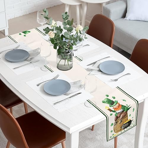 Miniatura 15 de JOOCAR Telas de tapicería de búfalo verde a cuadros Luck Sharmrock San Patricio, camino de mesa de 72 pulgadas de largo, gnomo de amor, camino